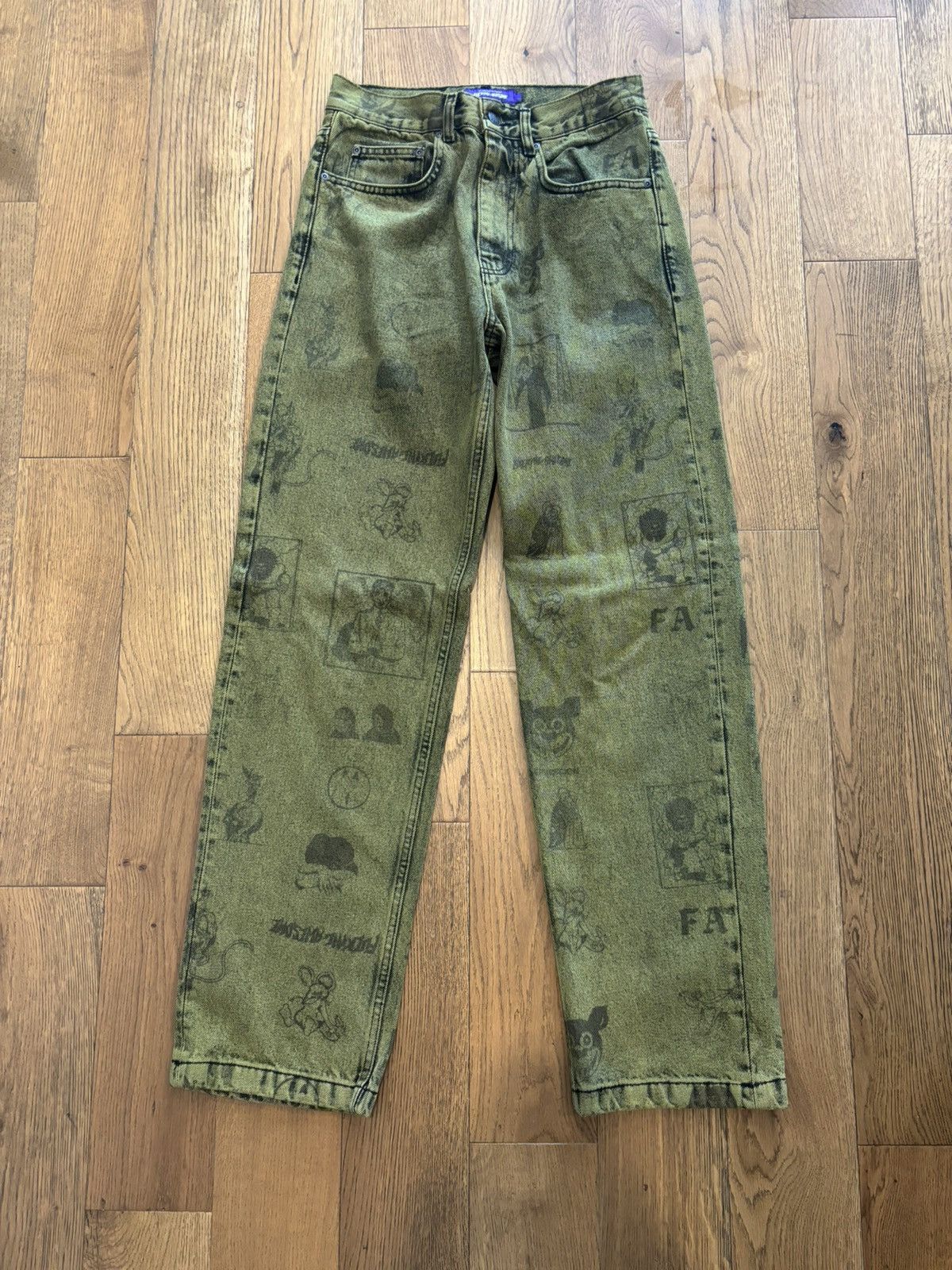 image of Fucking Awesome Stone Wash Cut Outs in Green, Men's (Size 28)