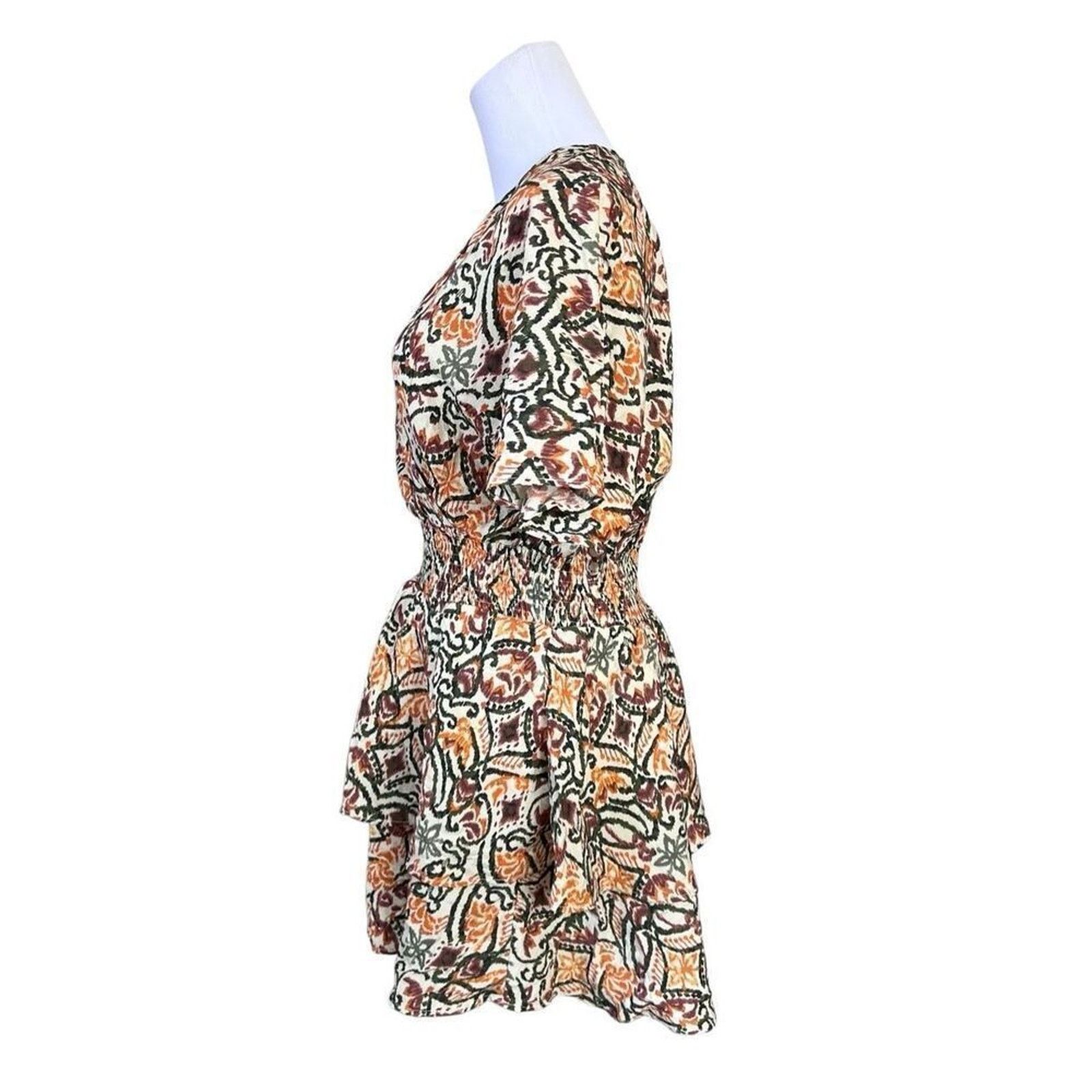 Zara Zara Ikat Tiered Ruffled Dress Tan Green Tribal MEDIUM Size M / US 6-8 / IT 42-44 - 3 Thumbnail