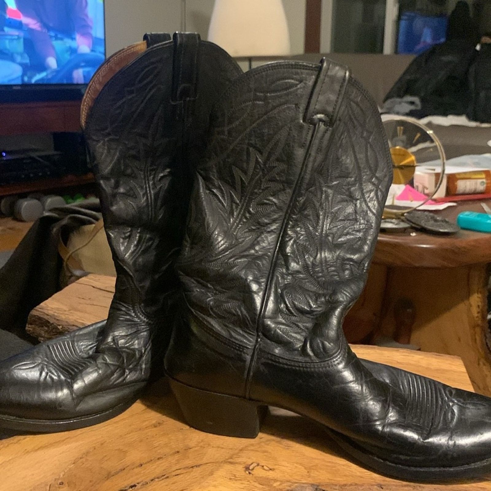 Nocona Boots Nocona mens black leather cowboy boots with flame stitching Size US 10 / EU 43 - 2 Thumbnail