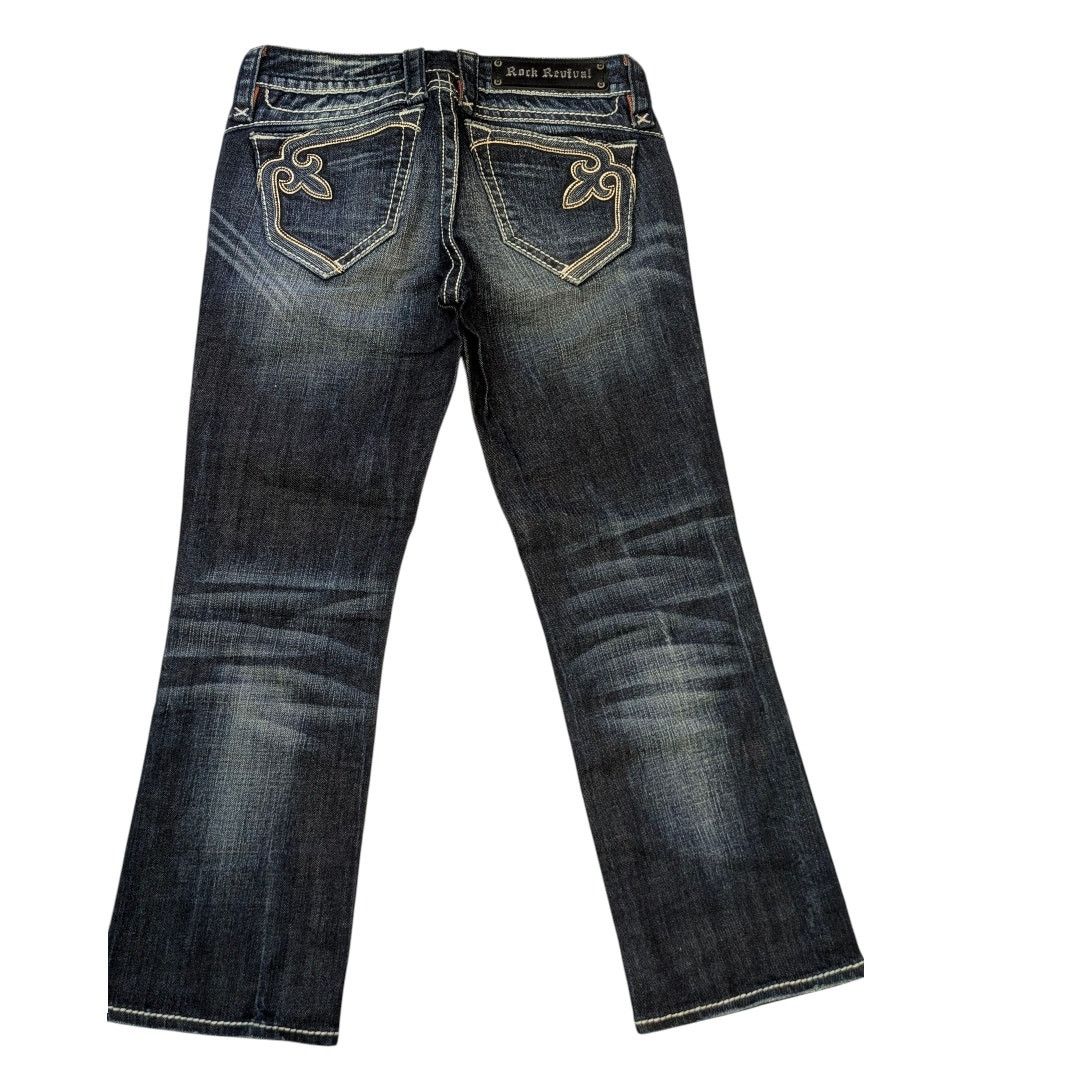 Rock Revival New ROCK REVIVAL Capri Jeans Dark Wash Fleur de Lis Pocket Size 26" / US 2 / IT 38 - 3 Thumbnail