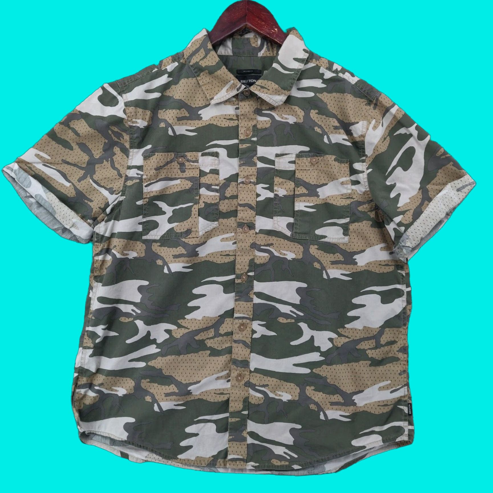 Brixton Brixton Shirt Mens M Camouflage Short Sleeve Button-Up Relaxed Fit Casual Skate Army 90s Colorful Multicolor Cotton Nylon Spandex Knit Size US M / EU 48-50 / 2 - 1 Thumbnail