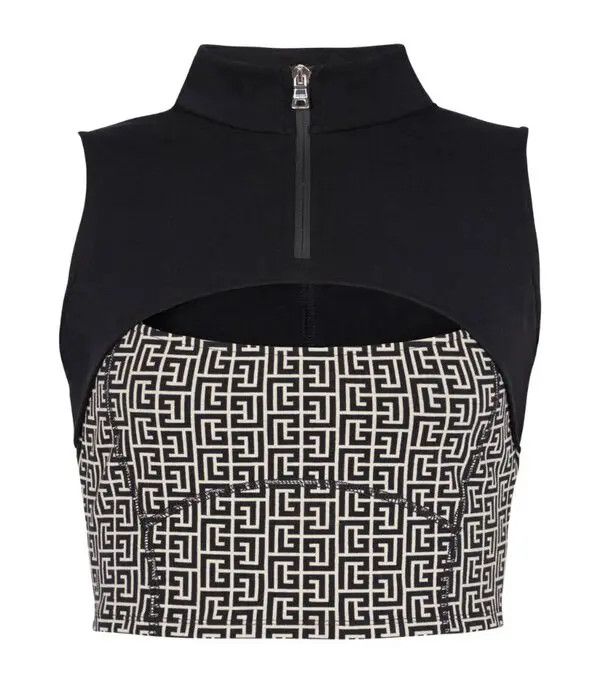 Balmain o1s1wg111225 Monogram Crop Top in Black Size M / US 6-8 / IT 42-44 - 1 Thumbnail