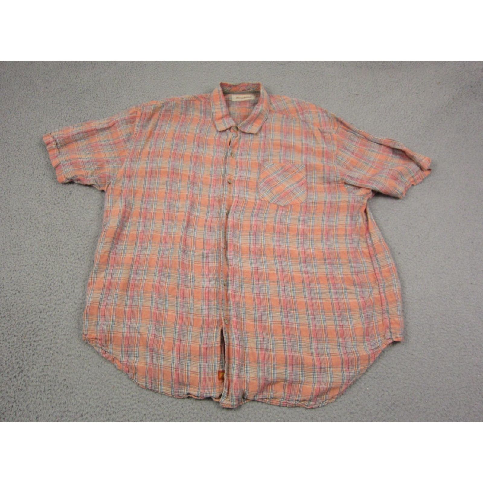 Tommy Bahama Tommy Bahama Shirt Adult 2XL Orange Plaid Linen Camp Mens Button Up Short Sleeve Casual Everyday Mens Size US XXL / EU 58 / 5 - 2 Thumbnail
