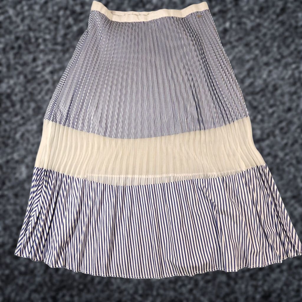 Armani Exchange Armani Exchange Skirt Womens 12 Blue White Pleated Stripe Sheer Panel Midi Size 34" / US 12 / IT 48 - 1 Thumbnail