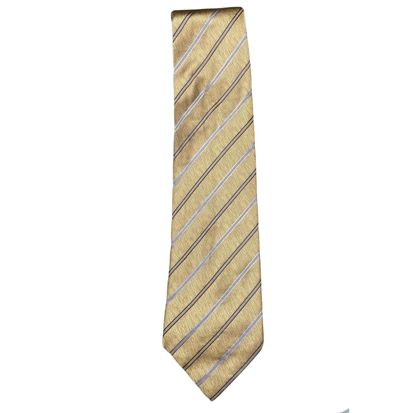 Jhane Barnes JHANE BARNES 100% Silk Handmade Tie Gold Blue Striped Mens Size ONE SIZE - 1 Thumbnail