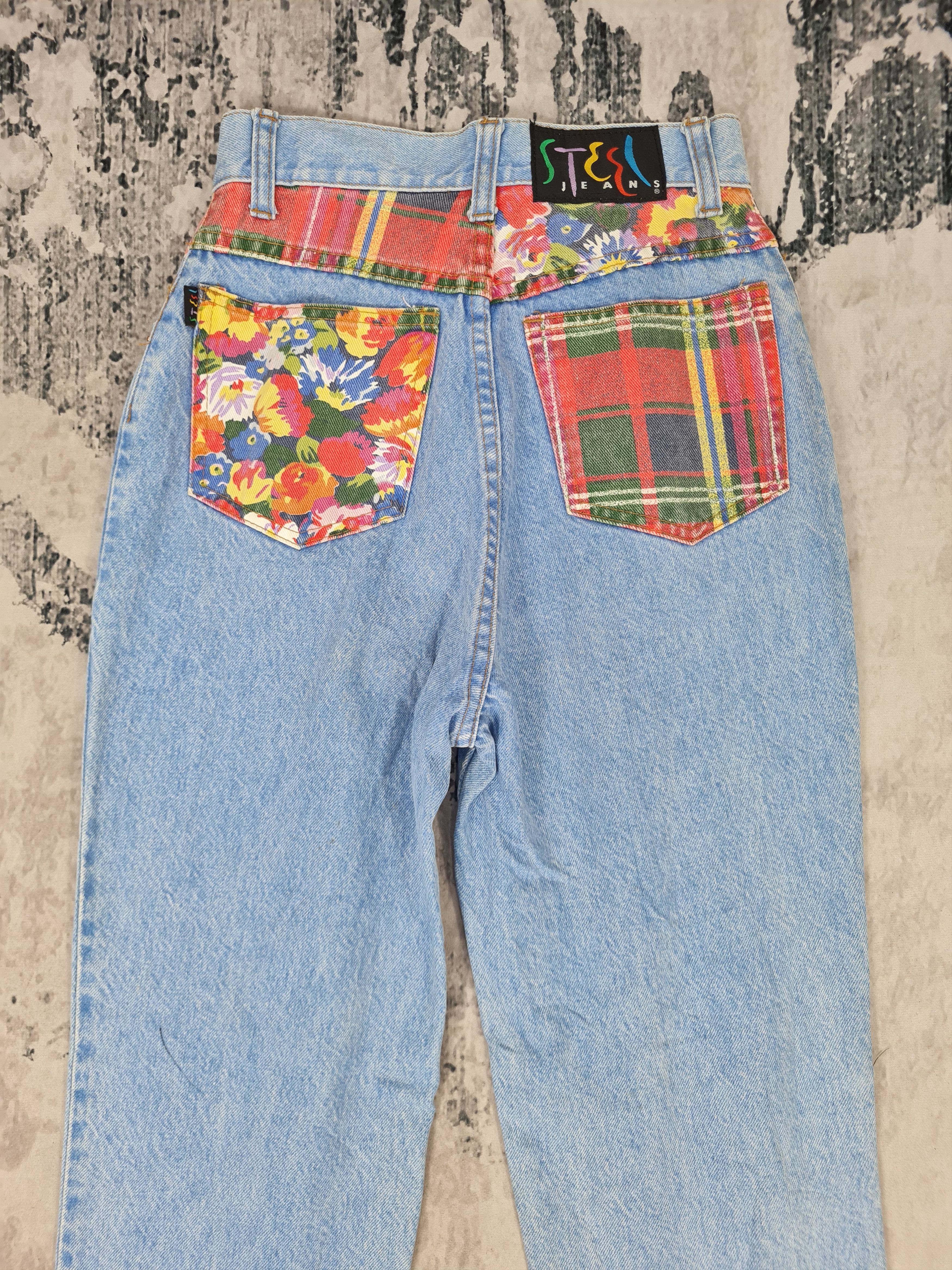 Vintage Vtg STEEL JEANS Flowers Checked Design Jeans 25x32 JB0147 Size 25" / US 0 / IT 36 - 7 Thumbnail