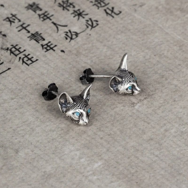 Jewelry Sphynx Cat Stud Earrings 925 Sterling Ear Studs Charm Size ONE SIZE - 6 Thumbnail