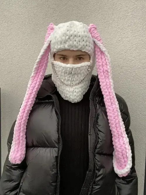 Other Handmade Knitted Balaclava Ski Mask Bunny Rabbit Style Size ONE SIZE - 1 Thumbnail