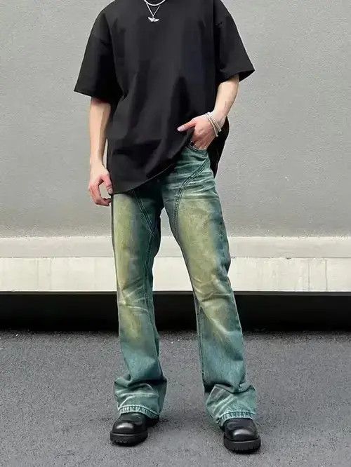 Jean washed distressed fade hiphop flared jeans Size US 32 / EU 48 - 2 Thumbnail