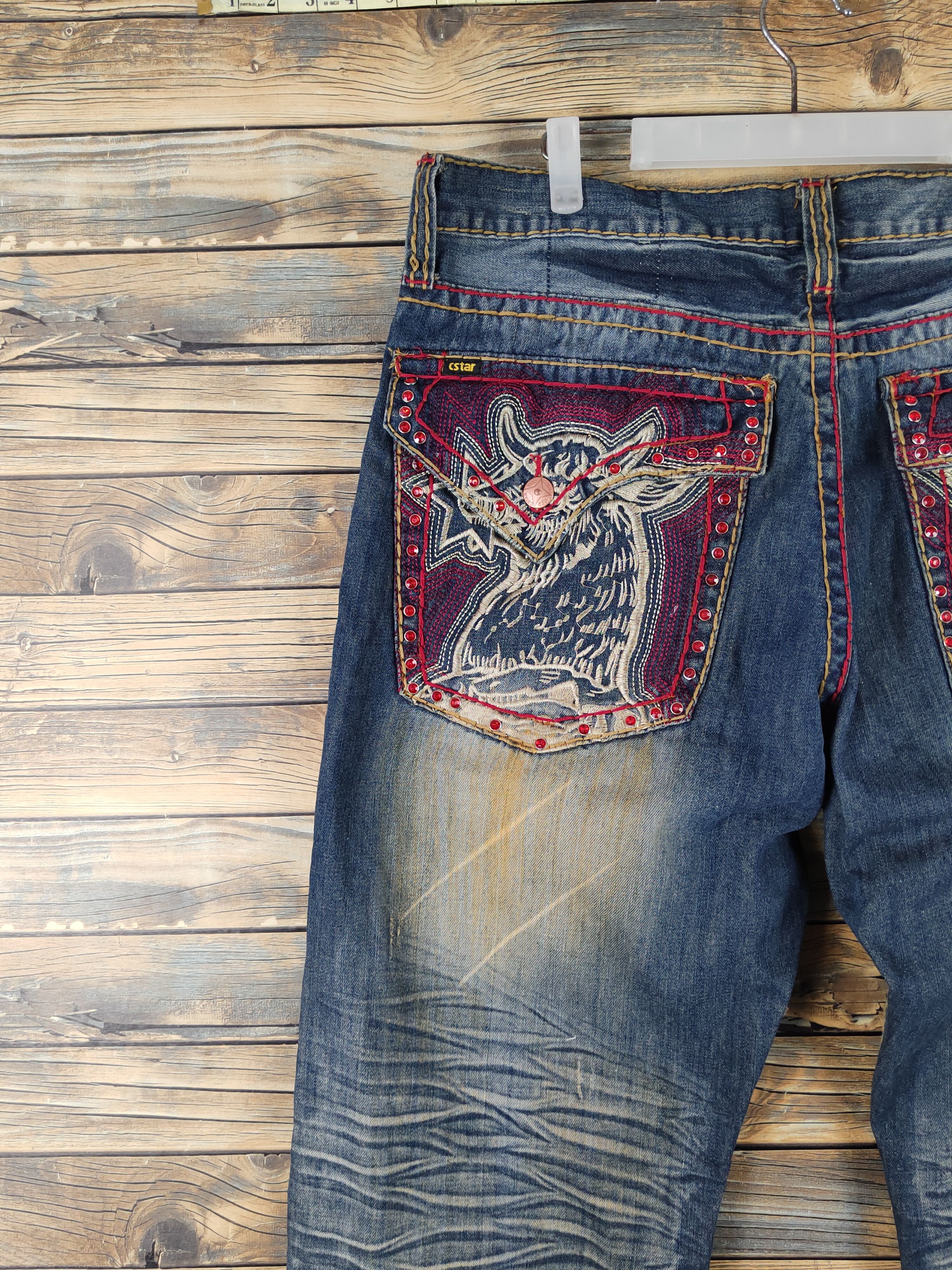 Japanese Brand DL Cstar Blue faded vintage Distressed Ripped Jeans #380 Size US 40 / EU 56 - 10 Thumbnail