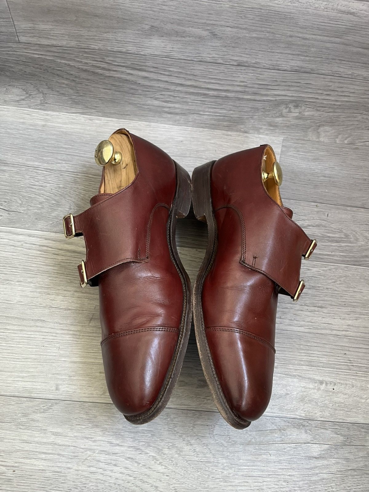 Tricker's Trickers double monk strap burgundy oxford leather shoes Size US 11.5 / EU 44-45 - 8 Thumbnail
