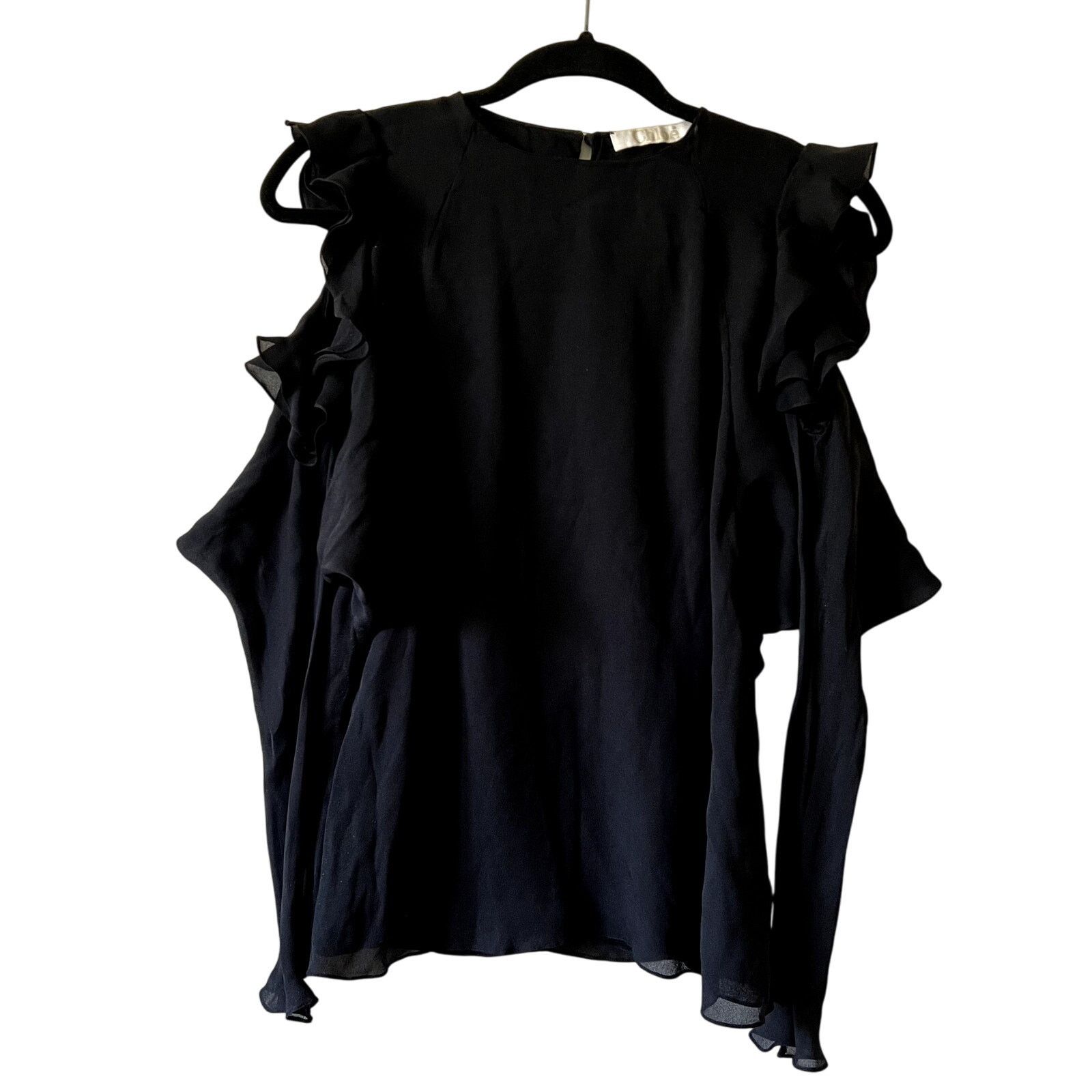Chloe Chloe blouse black 100% silk cold shoulder size 34 XS C10 Size XS / US 0-2 / IT 36-38 - 1 Thumbnail