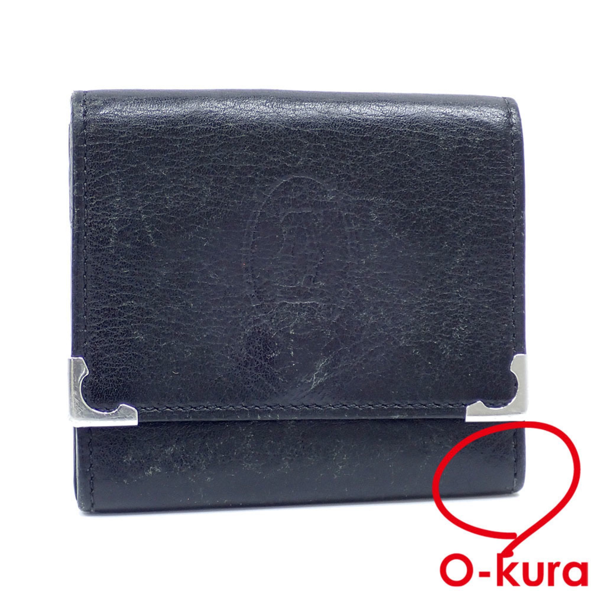 Cartier Must De Square Coin Case Black Calfskin Leather Purse For Women And Men
