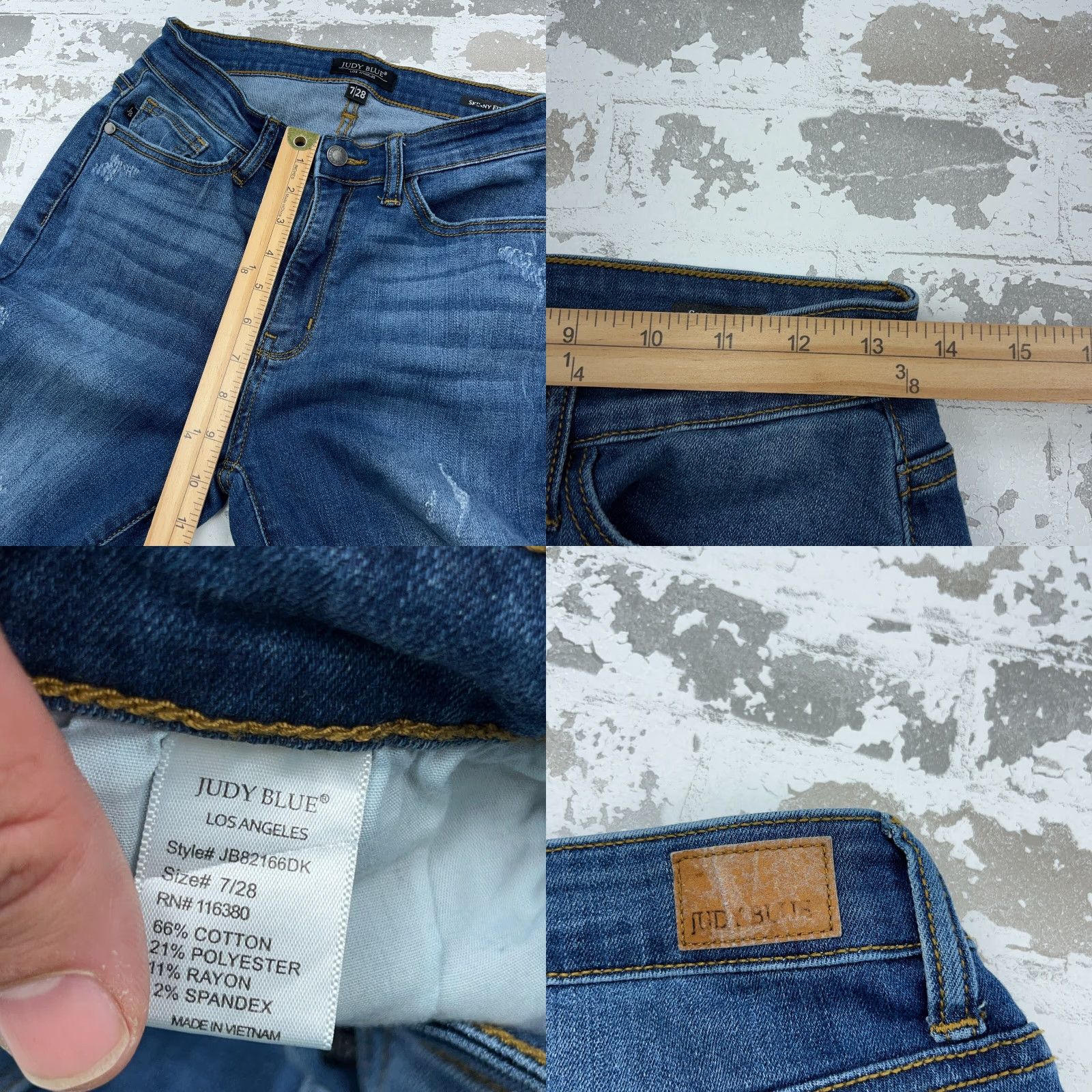 Vintage Judy Blue Jeans Women 28 Skinny Mid Rise Dark Wash Distressed 5-Pocket Denim A07 Size 28" / US 6 / IT 42 - 9 Thumbnail