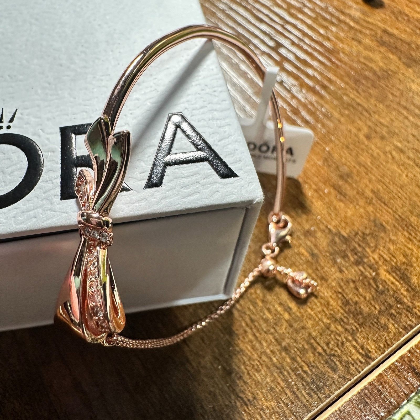 pandora Authentic Pandora Rose Gold Brilliant Bow Bracelet Bangle, S Size ONE SIZE - 5 Thumbnail
