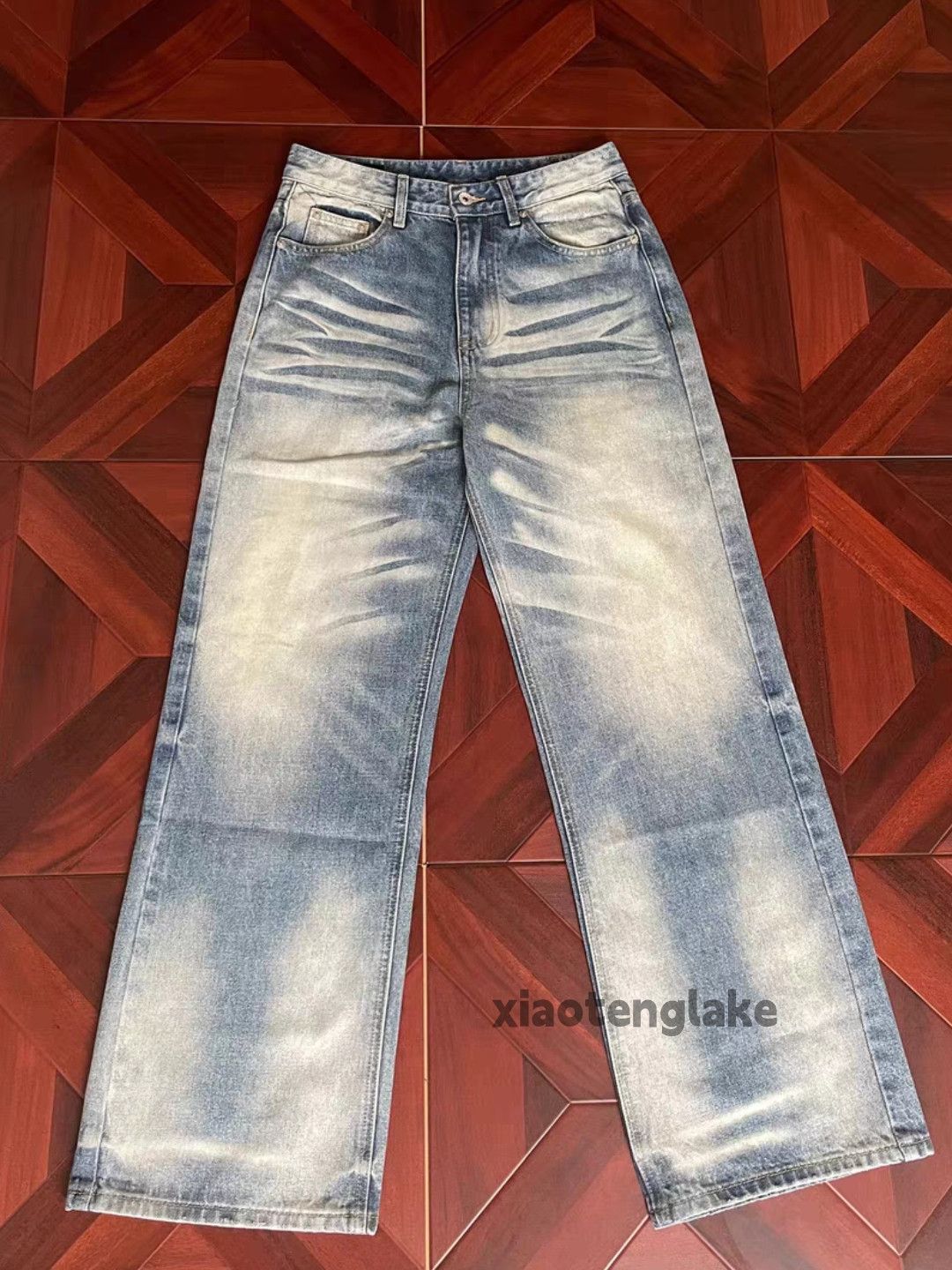 Jean Unisex washed faded loose baggy skate hiphop jeans Size US 32 / EU 48 - 4 Thumbnail