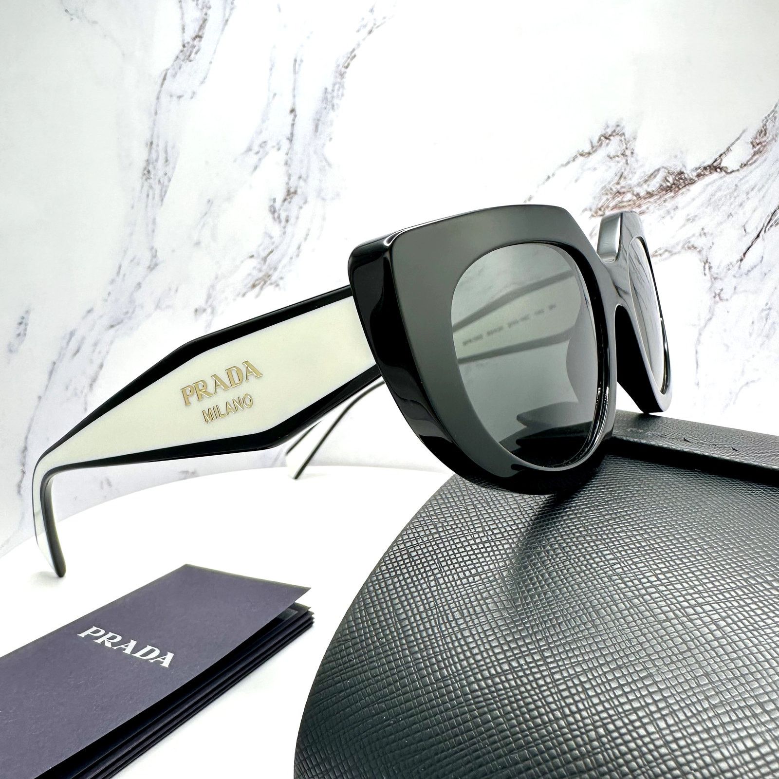 Prada New PRADA Sunglasses Black White Gold Symbole Oval Cat Eye Size ONE SIZE - 6 Thumbnail