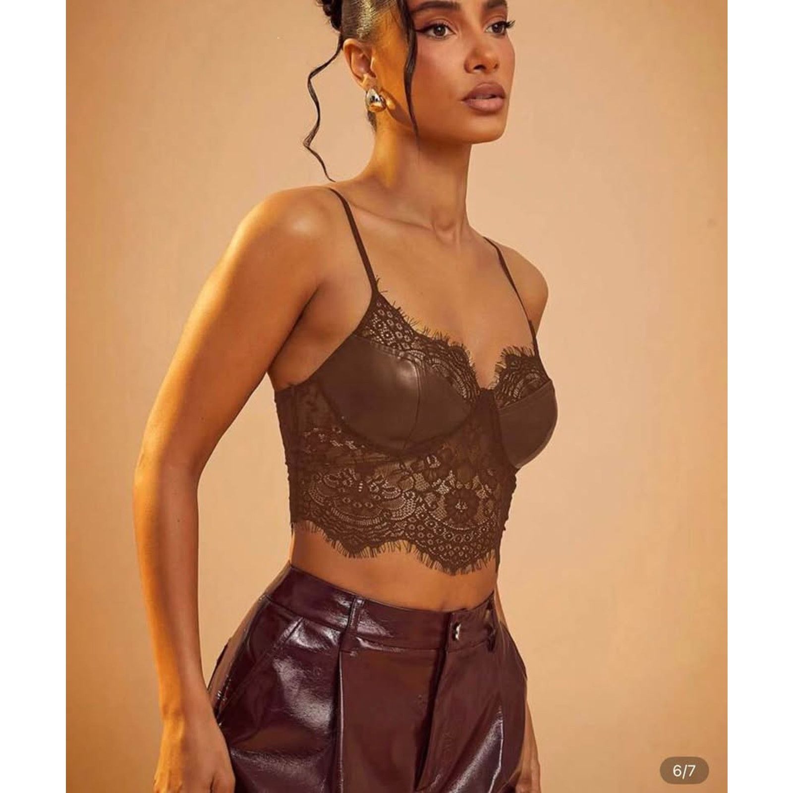 Other New PU leather brown top size S Size ONE SIZE - 5 Thumbnail