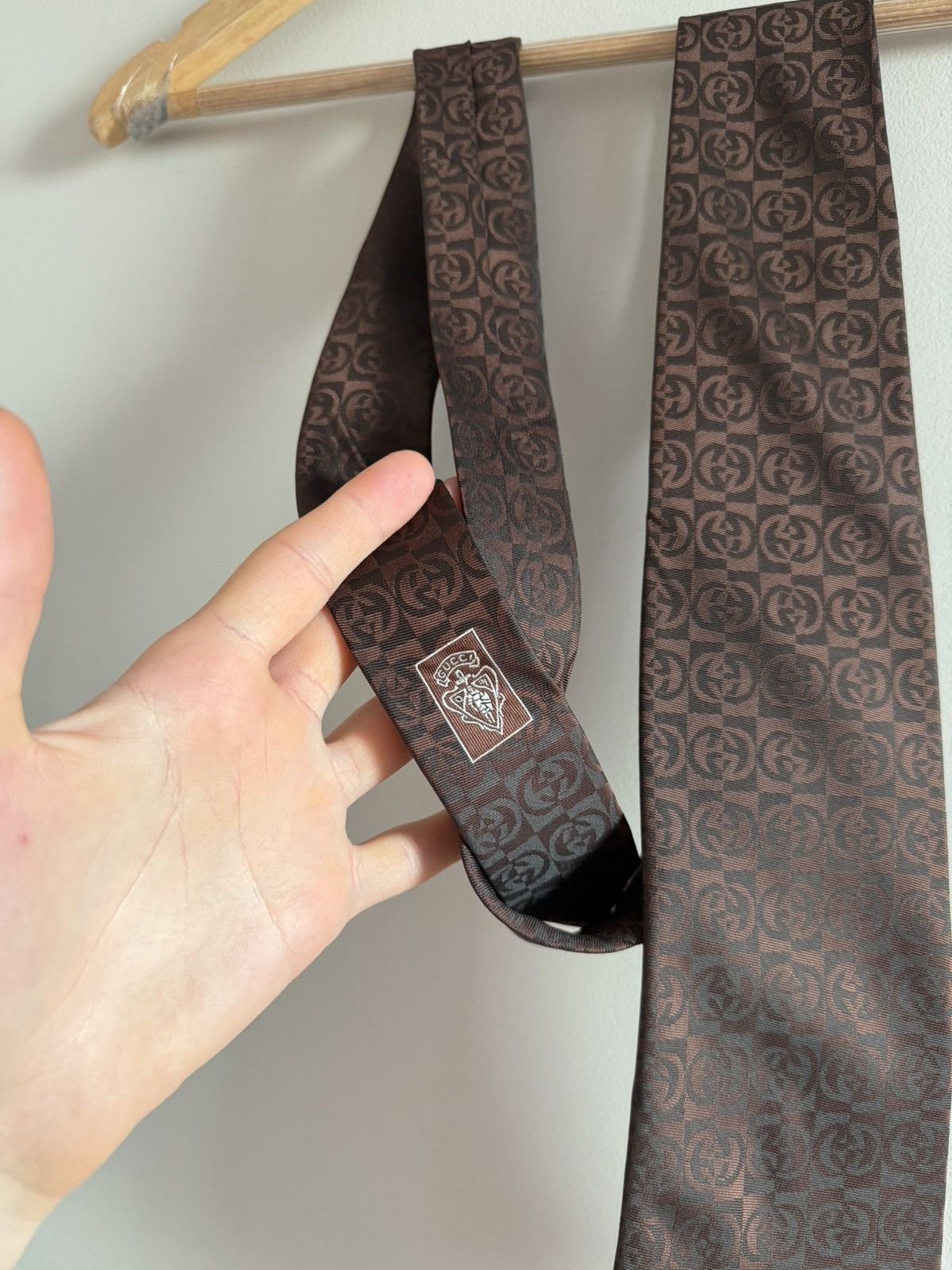 Gucci Gucci GG Monogram Silk Tie Brown Size ONE SIZE - 3 Thumbnail