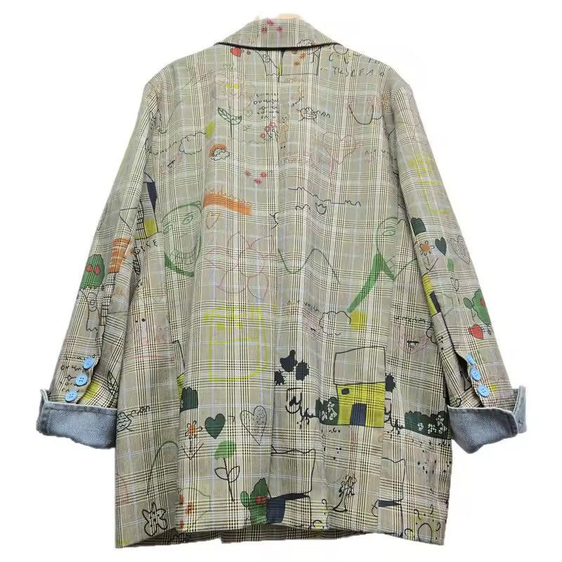 Other Designer Plaid Loose Frayed Vintage Style Jacket Blazer Size M / US 6-8 / IT 42-44 - 2 Thumbnail