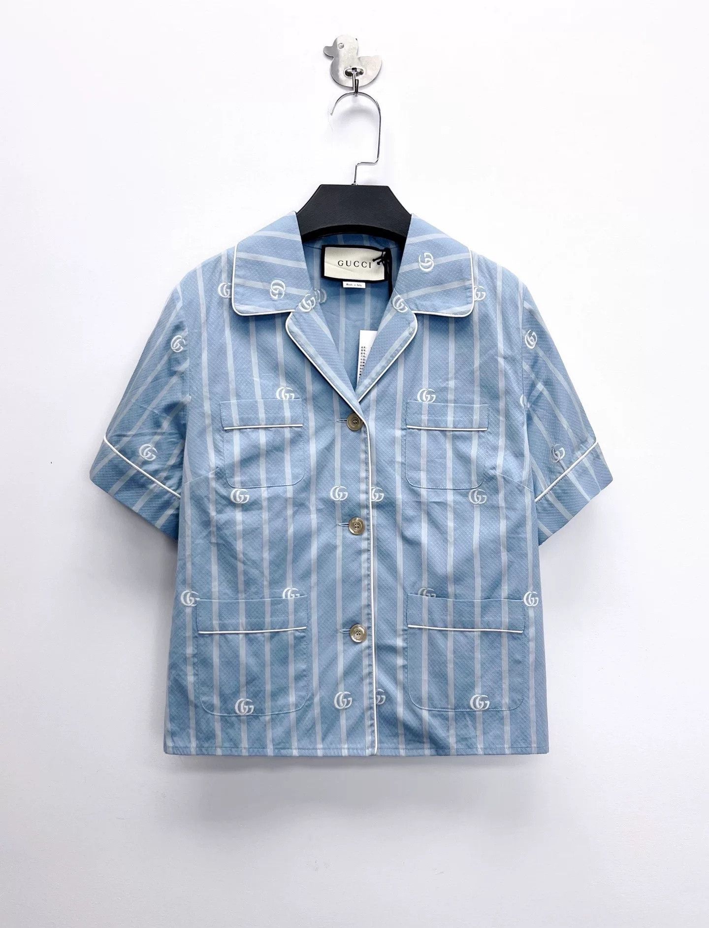 Gucci Gucci Light Blue Stripe Double G Print Shirt Size US S / EU 44-46 / 1 - 1 Thumbnail
