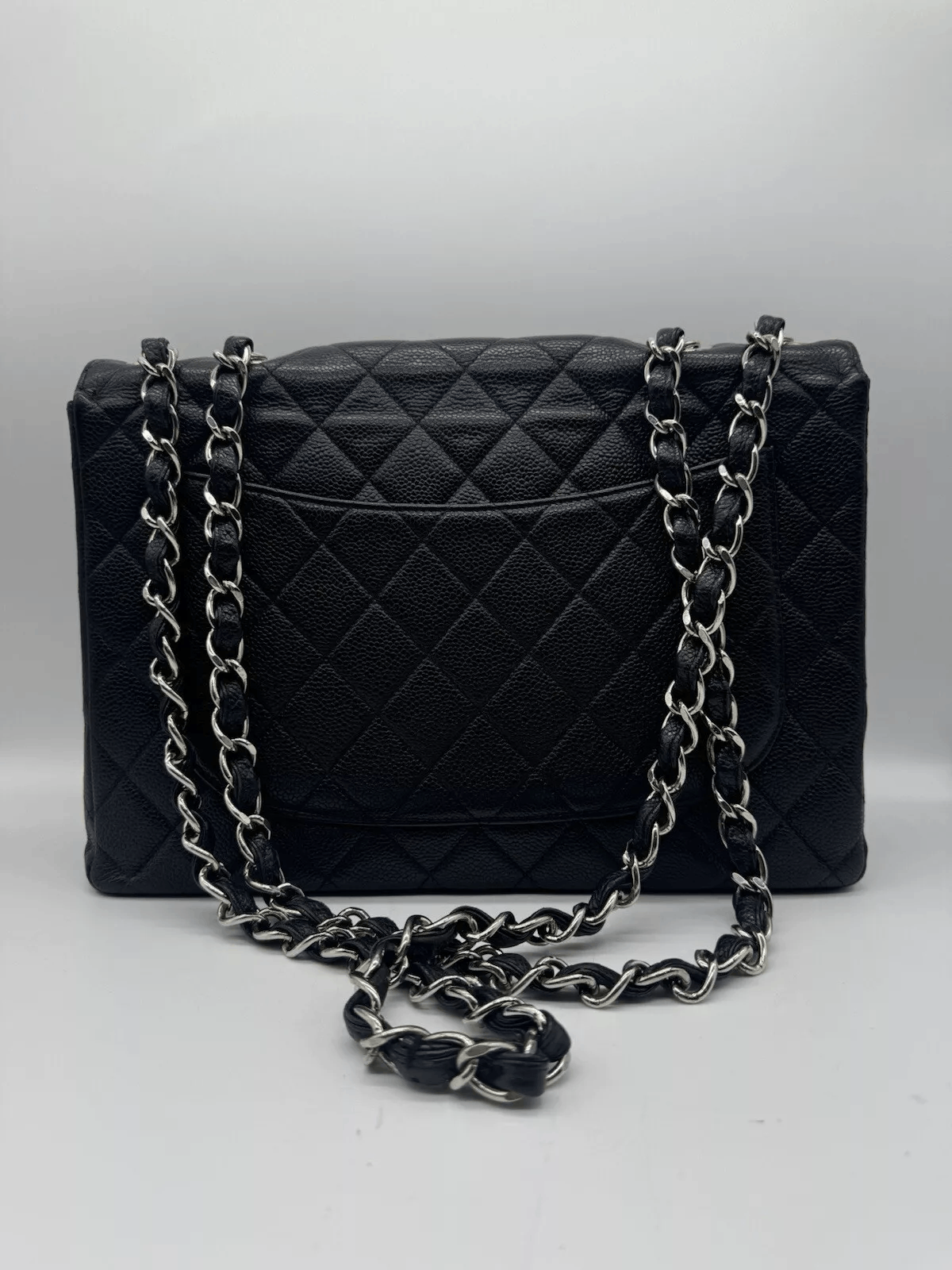 Chanel CHANEL Black Caviar Leather Jumbo Flap Silver CC Chain Size ONE SIZE - 2 Thumbnail