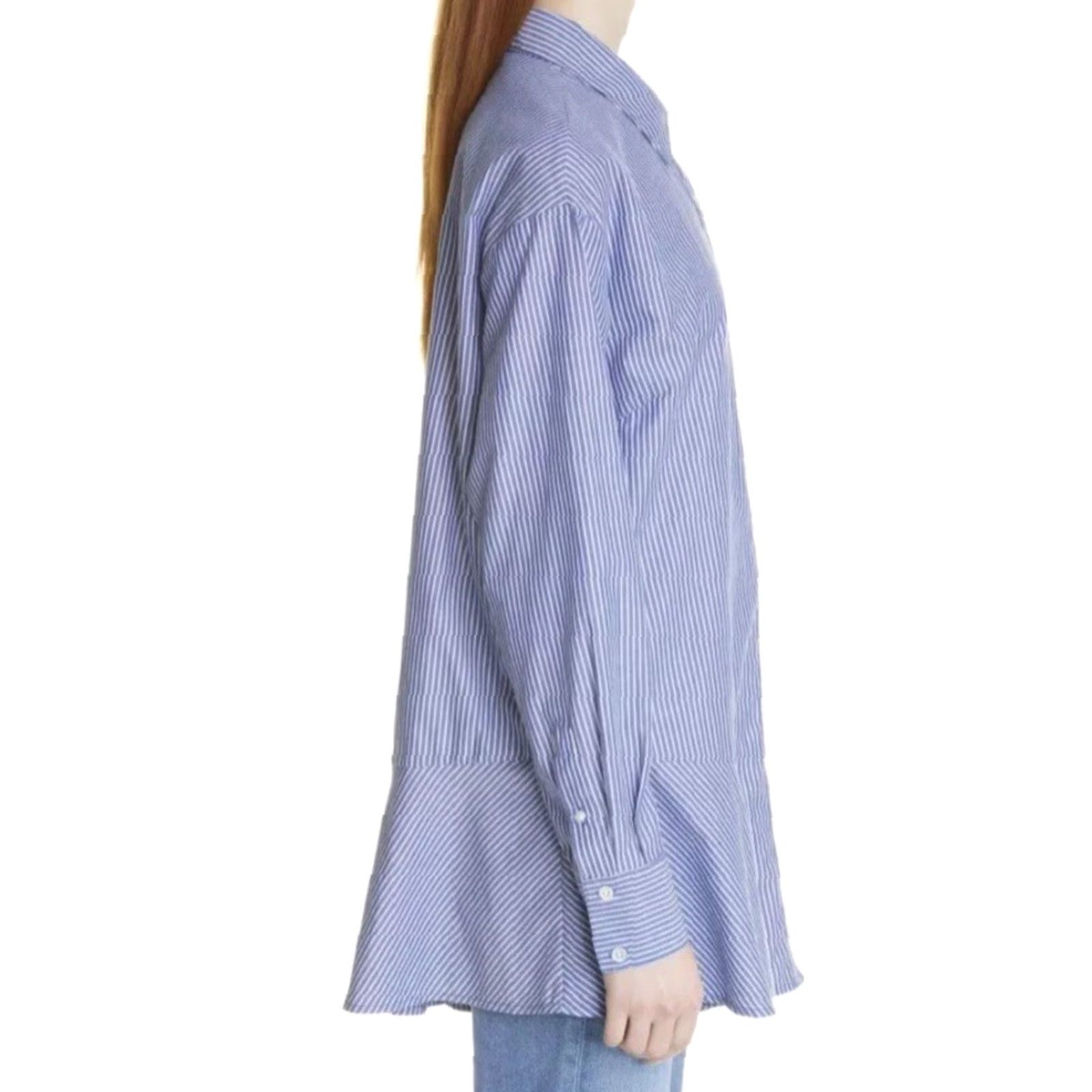 Veronica Beard Veronica Beard Tunic Shirt Striped Blue White 100% Cotton Size 0 Womens Regular Long Sleeve Front Button Gilda Bias Hem Shaped Colorful Size XS / US 0-2 / IT 36-38 - 3 Thumbnail