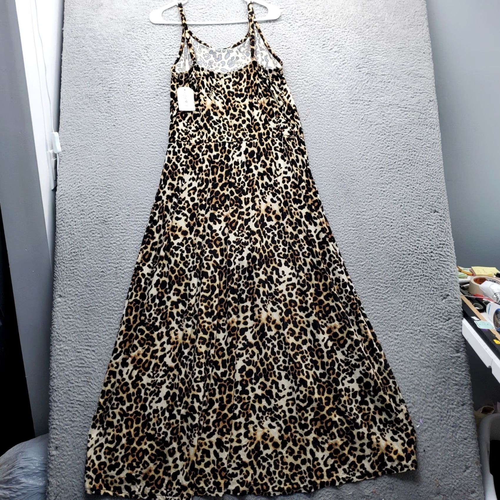 Vintage Eye Candy Romper Women 2X Multi Cheetah Print Stretch Empire Waist Waterfall Hem Size 40" / US 18 - 2 Thumbnail