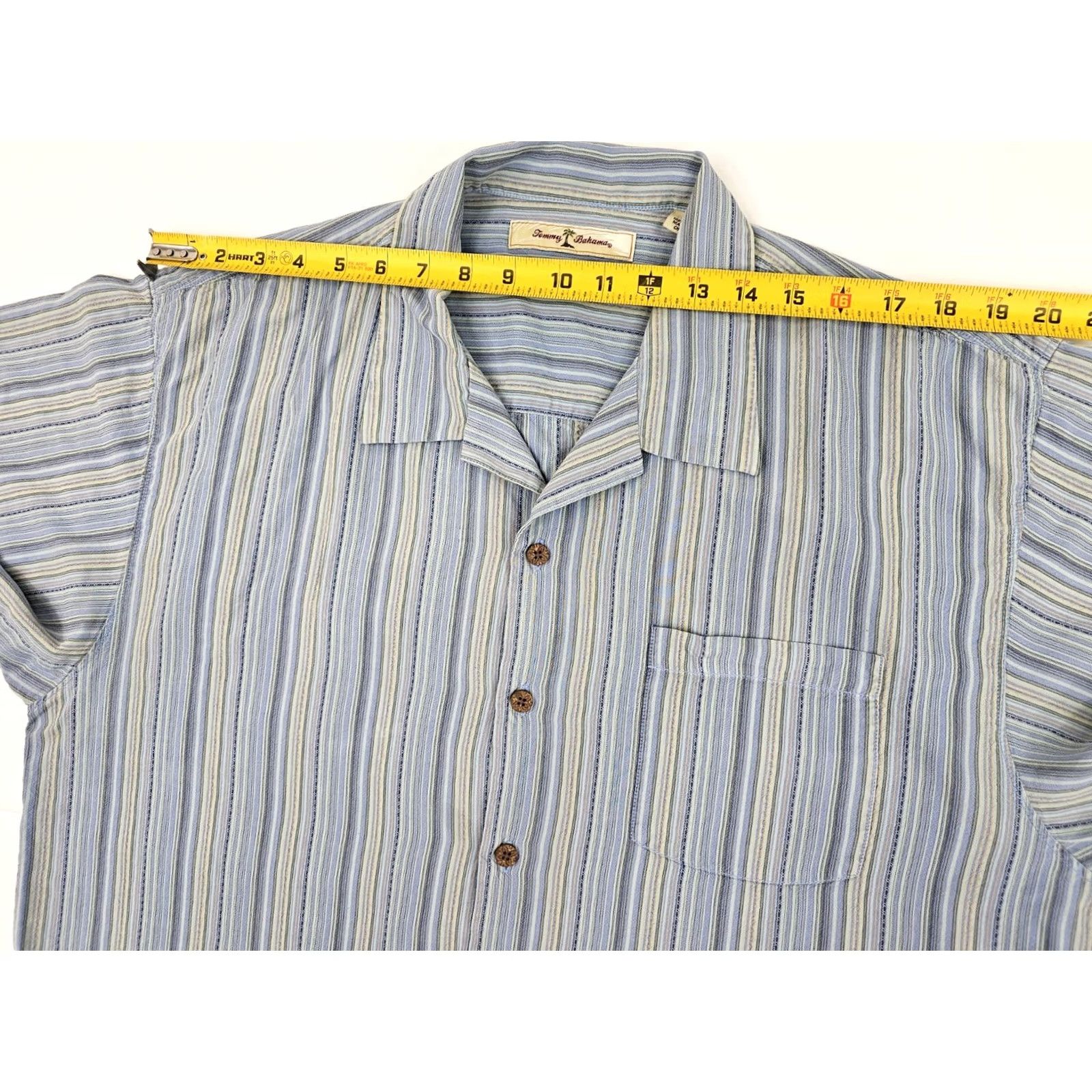 Tommy Bahama Tommy Bahama Shirt Men XL Blue Silk Short Sleeve Button Aqua & Beige Stipe 100% Size US XL / EU 56 / 4 - 6 Thumbnail