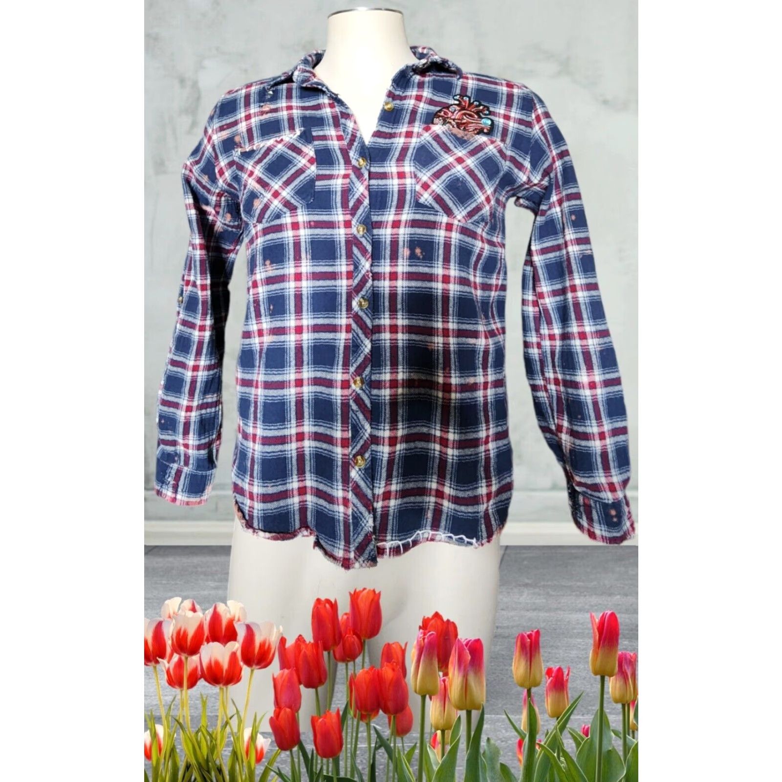 Vintage VINTAGE Womens Button-Up Flannel Shirt Casual Plaid Cotton All Seasons M Blue Cat Lover Tarot Halloween Size M / US 6-8 / IT 42-44 - 2 Thumbnail