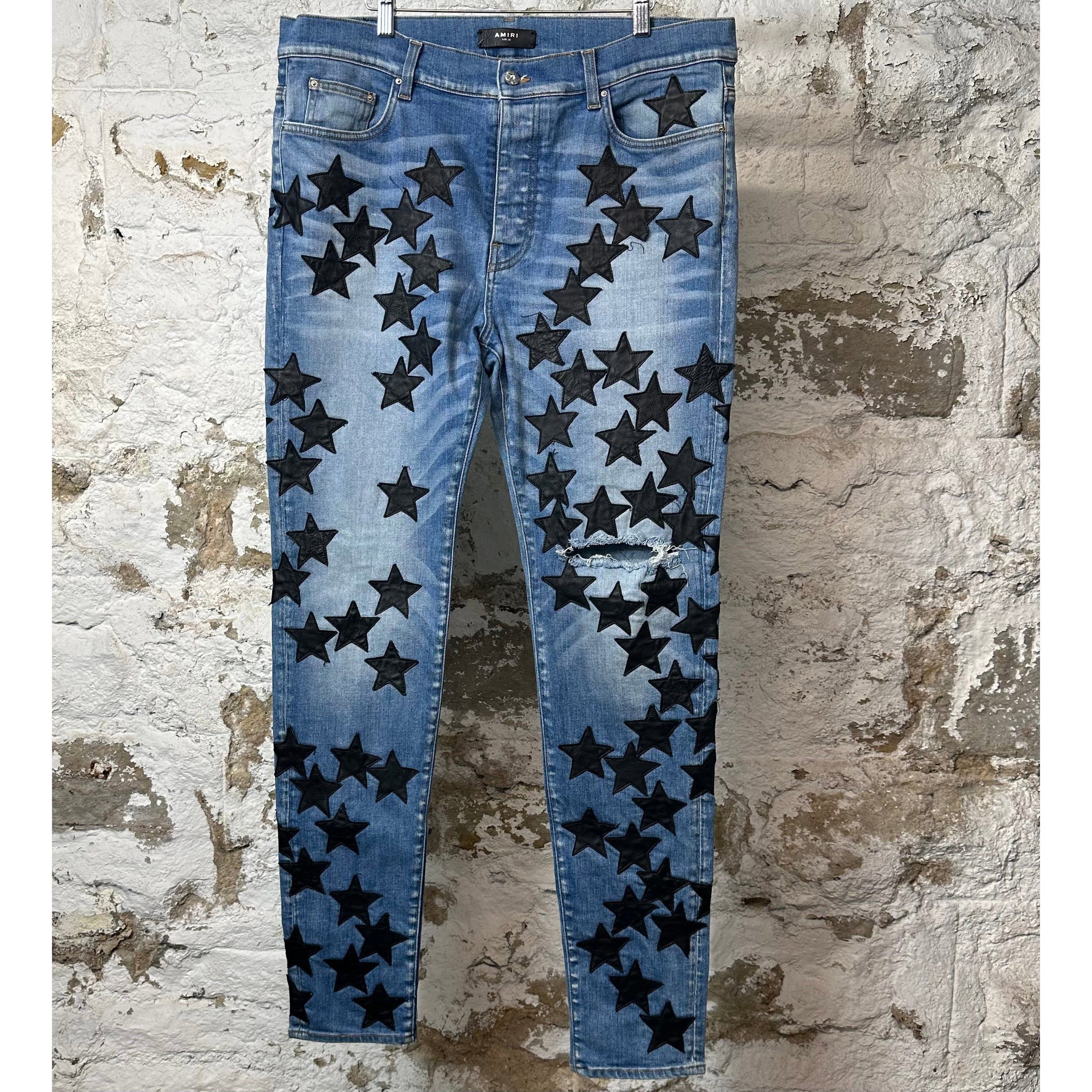 Amiri Amiri Black Leather Star Chemist Blue Denim Jeans Sz 38 Size US 38 / EU 54 - 1 Thumbnail