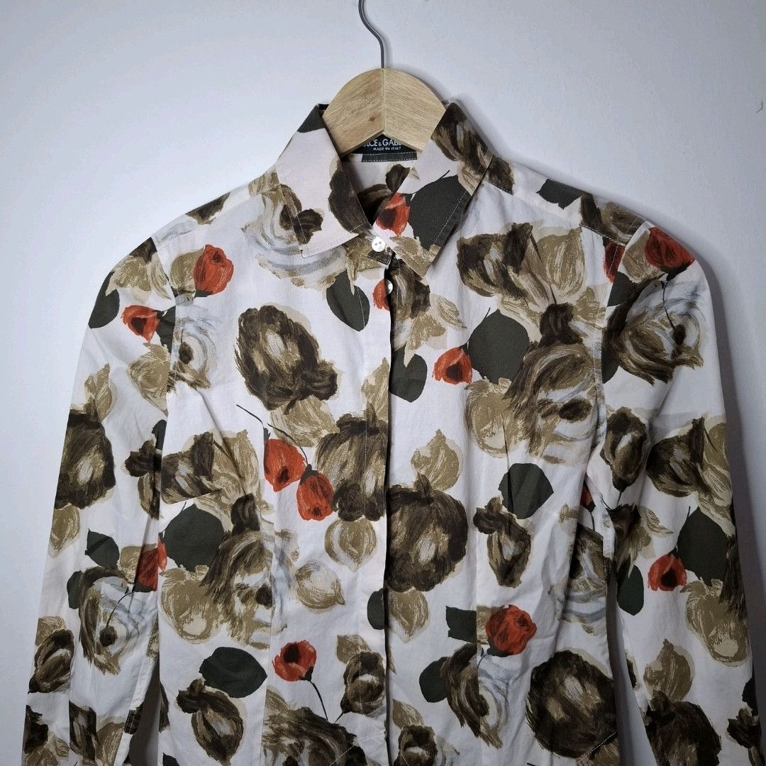 Dolce & Gabbana DOLCE & GABBANA Beige Floral Roses Buttoned Shirt Size XS / US 0-2 / IT 36-38 - 4 Thumbnail