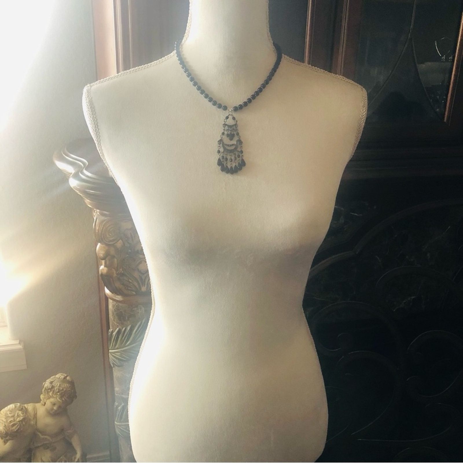 Handmade Handcrafted repurpose black chandelier Pearl necklace Size ONE SIZE - 6 Thumbnail