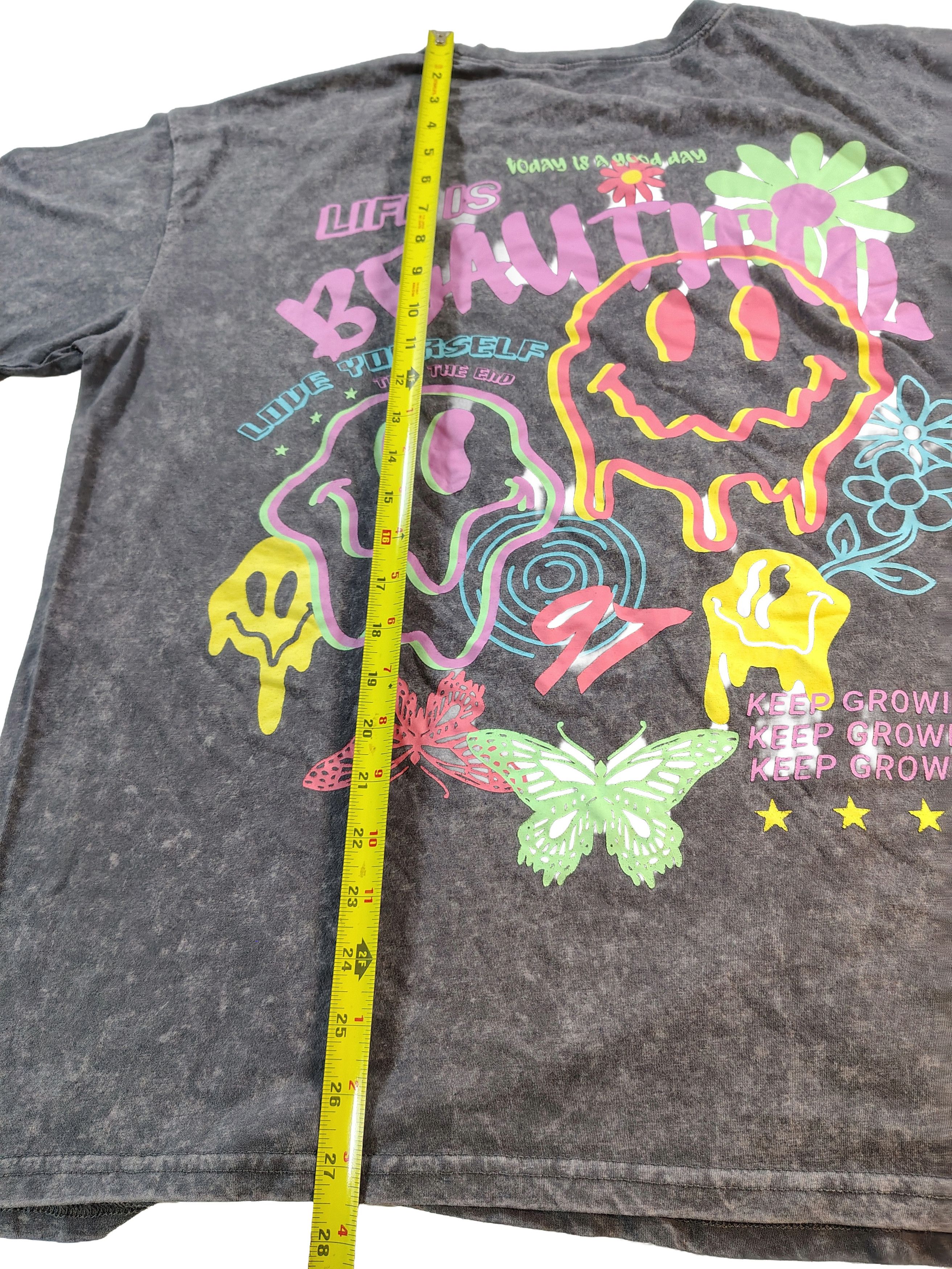 Other Women's XL "Life Is Beautiful" Trippy Acid-Washed T-Shirt Size XL / US 12-14 / IT 48-50 - 4 Thumbnail