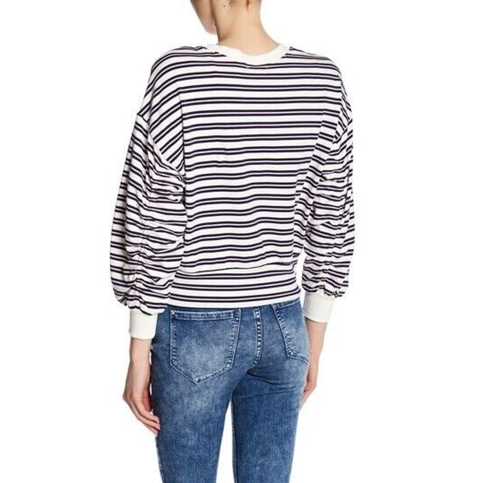Other Kensie Striped Shirred 3/4 Sleeve Navy Pink Sweatshirt Small Size S / US 4 / IT 40 - 3 Thumbnail