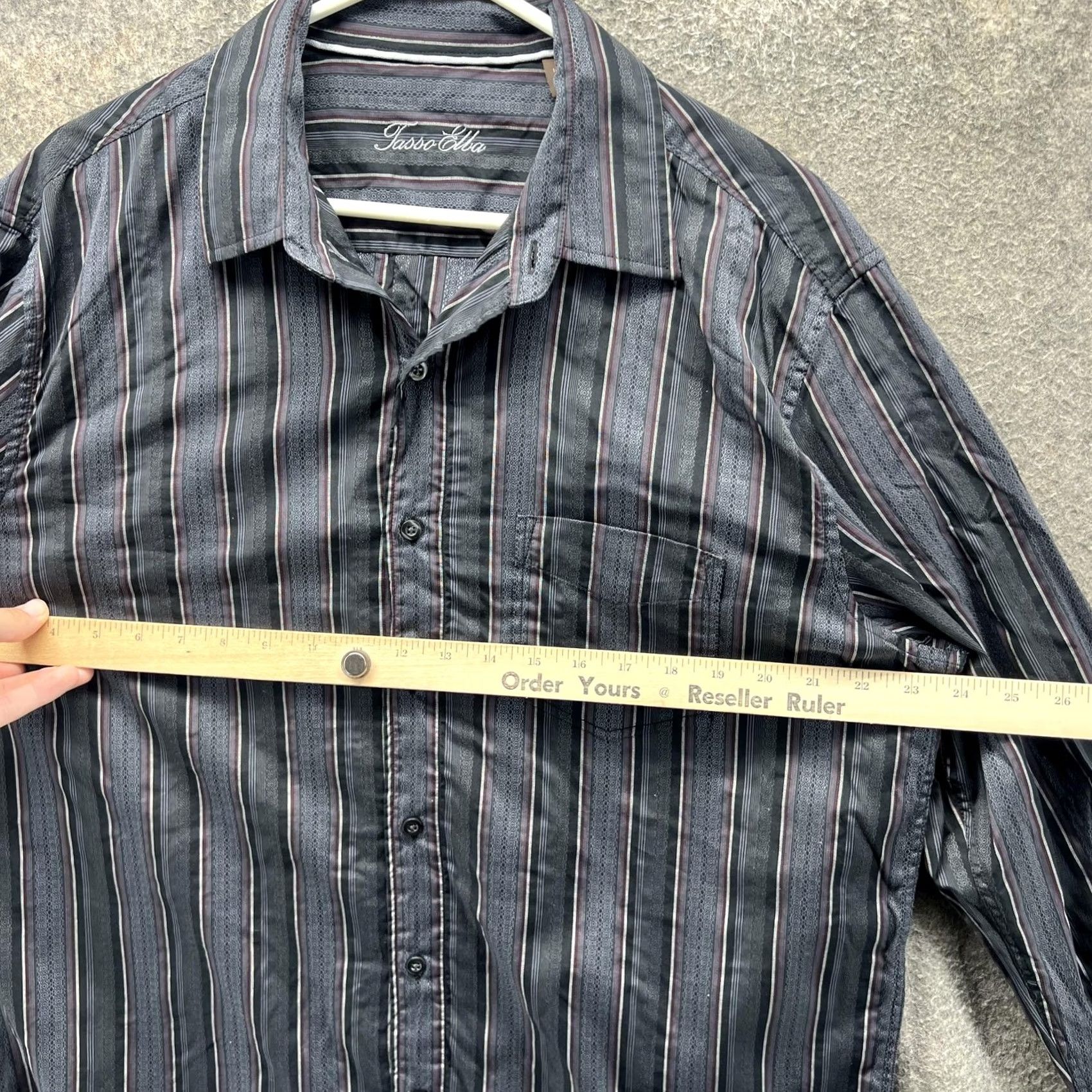 Tasso Elba Tasso Elba Shirt Mens Large Black Gray Striped Long Sleeve Button Front Size US L / EU 52-54 / 3 - 6 Thumbnail