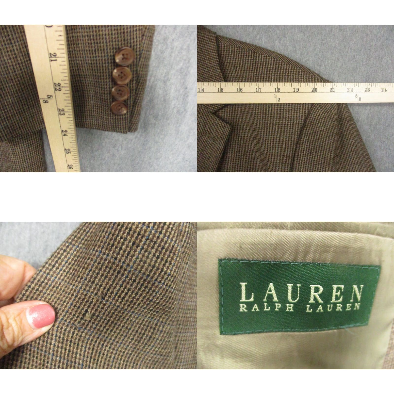 Ralph Lauren LAUREN RALPH LAUREN Sport Jacket Blazer Herringbone Wool Tweed Brown 46R Mens Regular Notch Lapel Two-Button Four-Button Vintage-Style? Size 46R - 8 Thumbnail