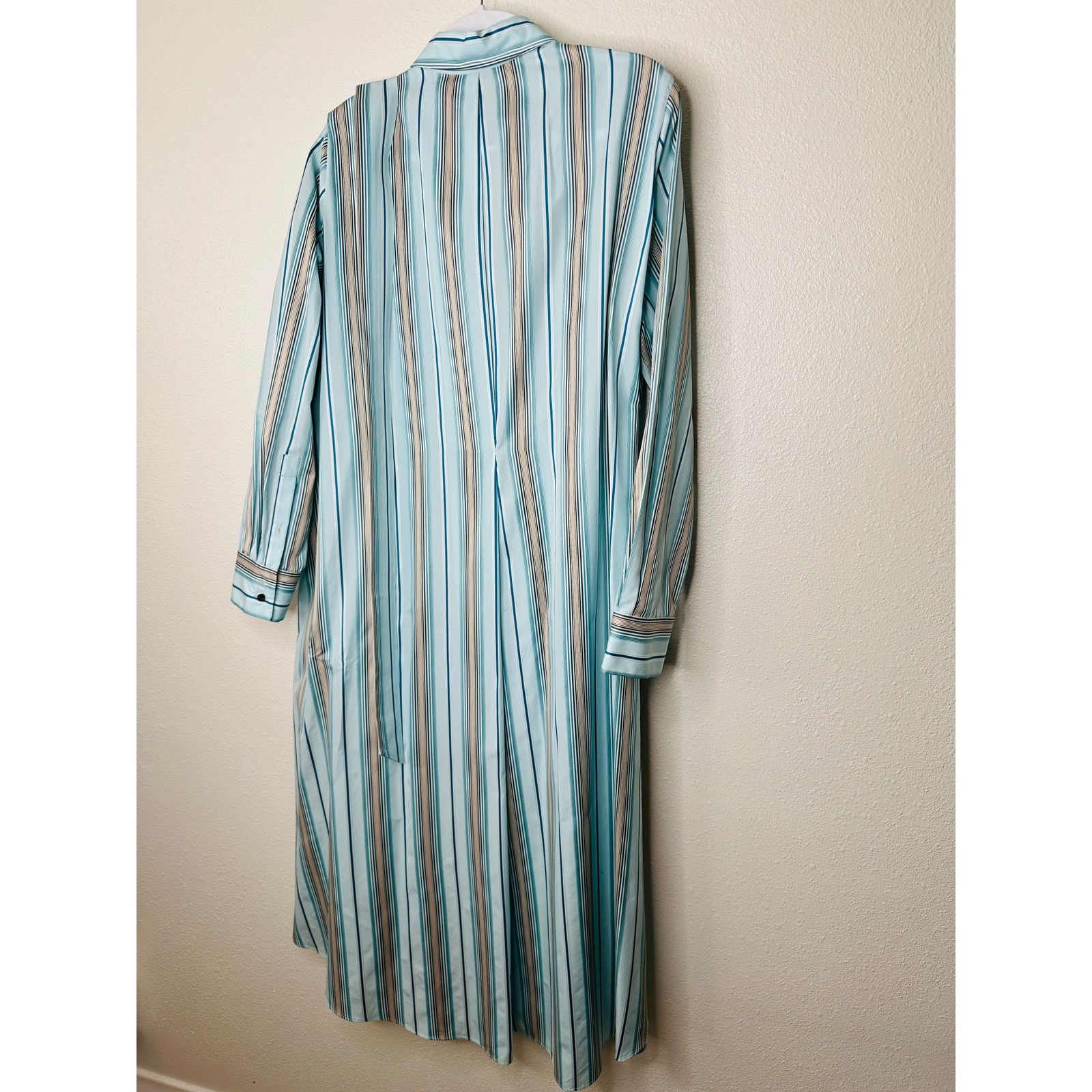 Loro Piana NWT Loro Piana Teal White Stripe Button Tie Sash Wrap Dress Size XL / US 12-14 / IT 48-50 - 8 Thumbnail