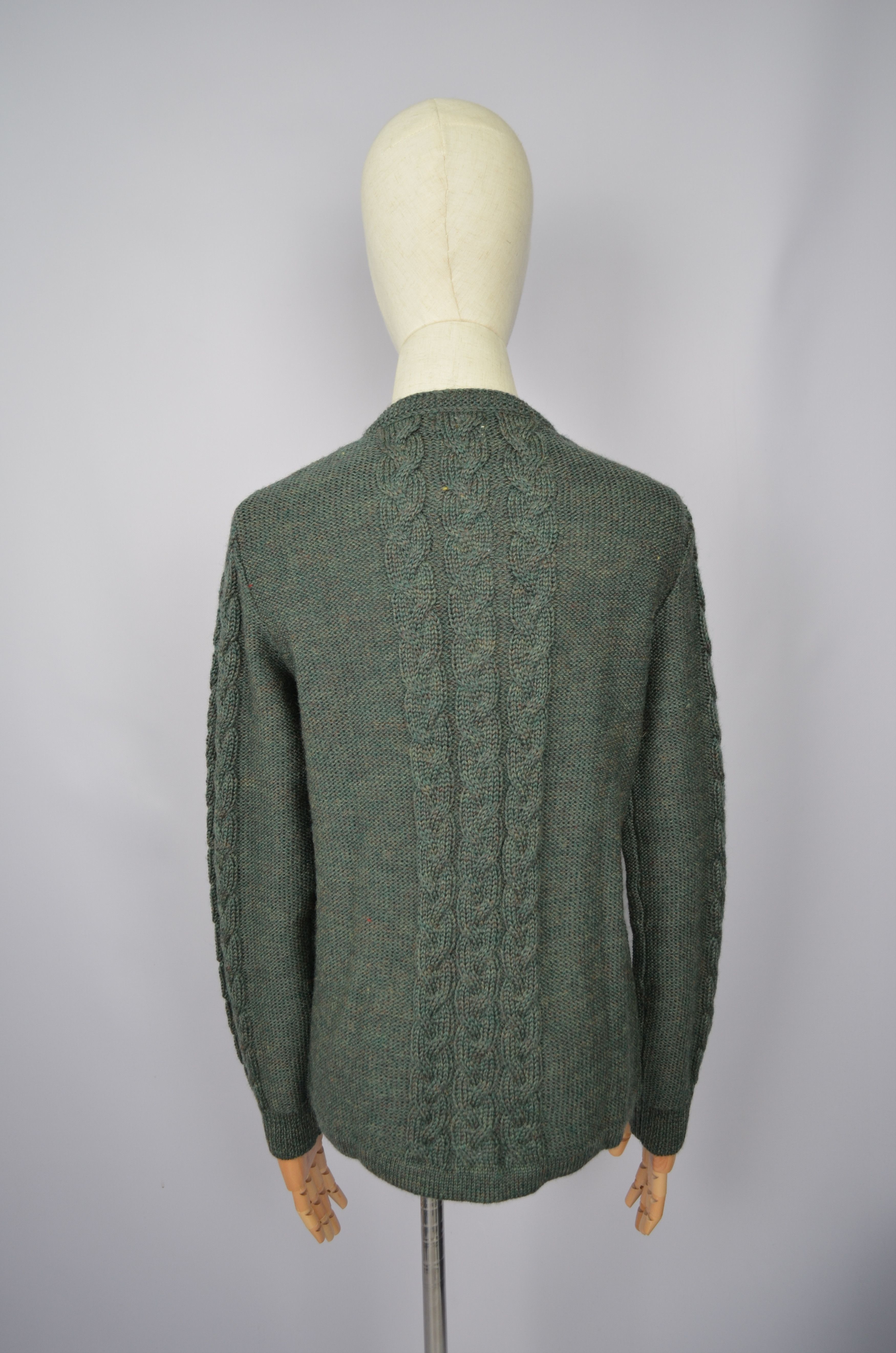 Designer Munrospun Cableknit Cardigan Size S Moss Green Pure New Wool Size S / US 4 / IT 40 - 7 Thumbnail