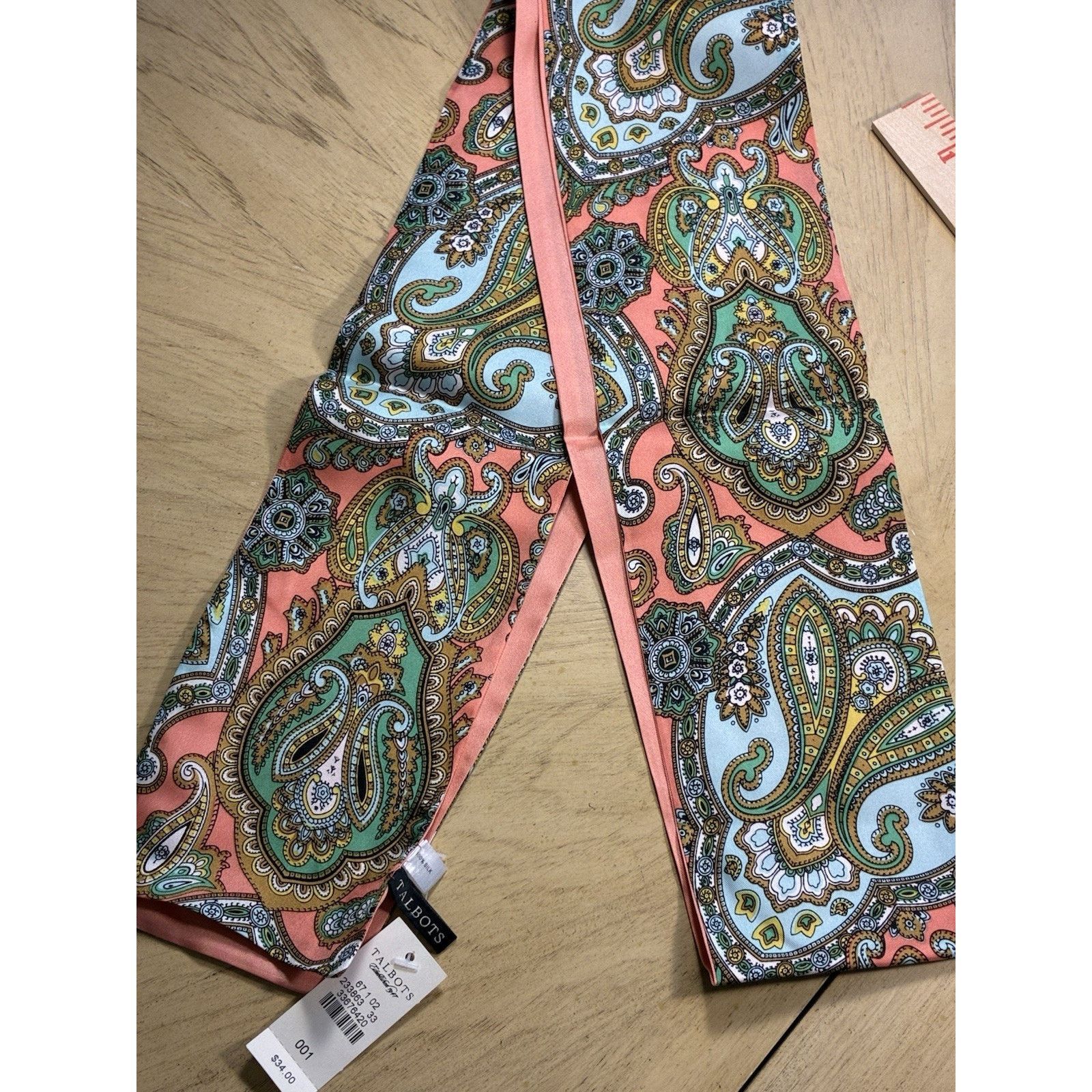 Talbots NWT Talbots 100% Silk Skinny Scarf Twilly Paisley Scarf Pink Size ONE SIZE - 4 Thumbnail