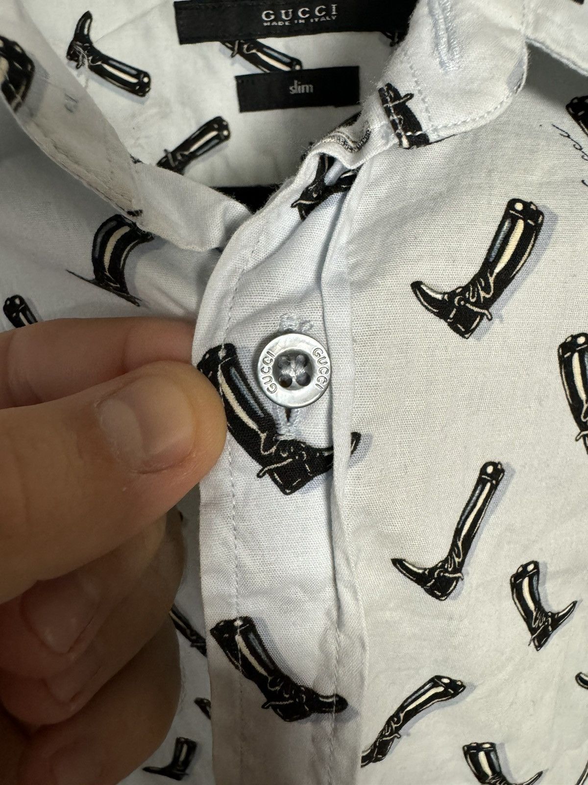 Gucci × Vintage GUCCI Shirt Button Up Printed Monogram Slim Fit White Size US M / EU 48-50 / 2 - 9 Thumbnail