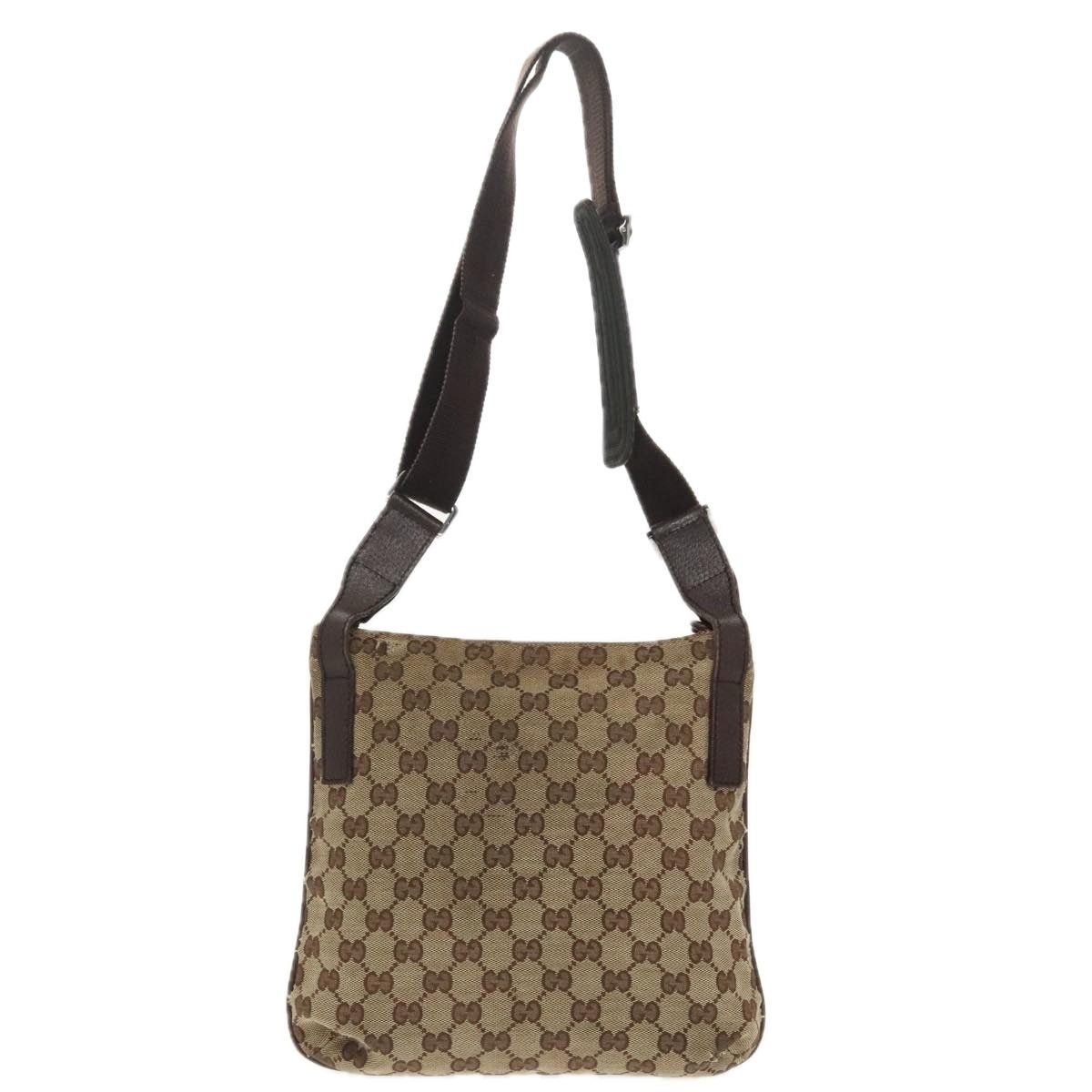 Gucci GUCCI GG Canvas Shoulder Bag Beige Dark Brown Silver Size ONE SIZE - 3 Thumbnail