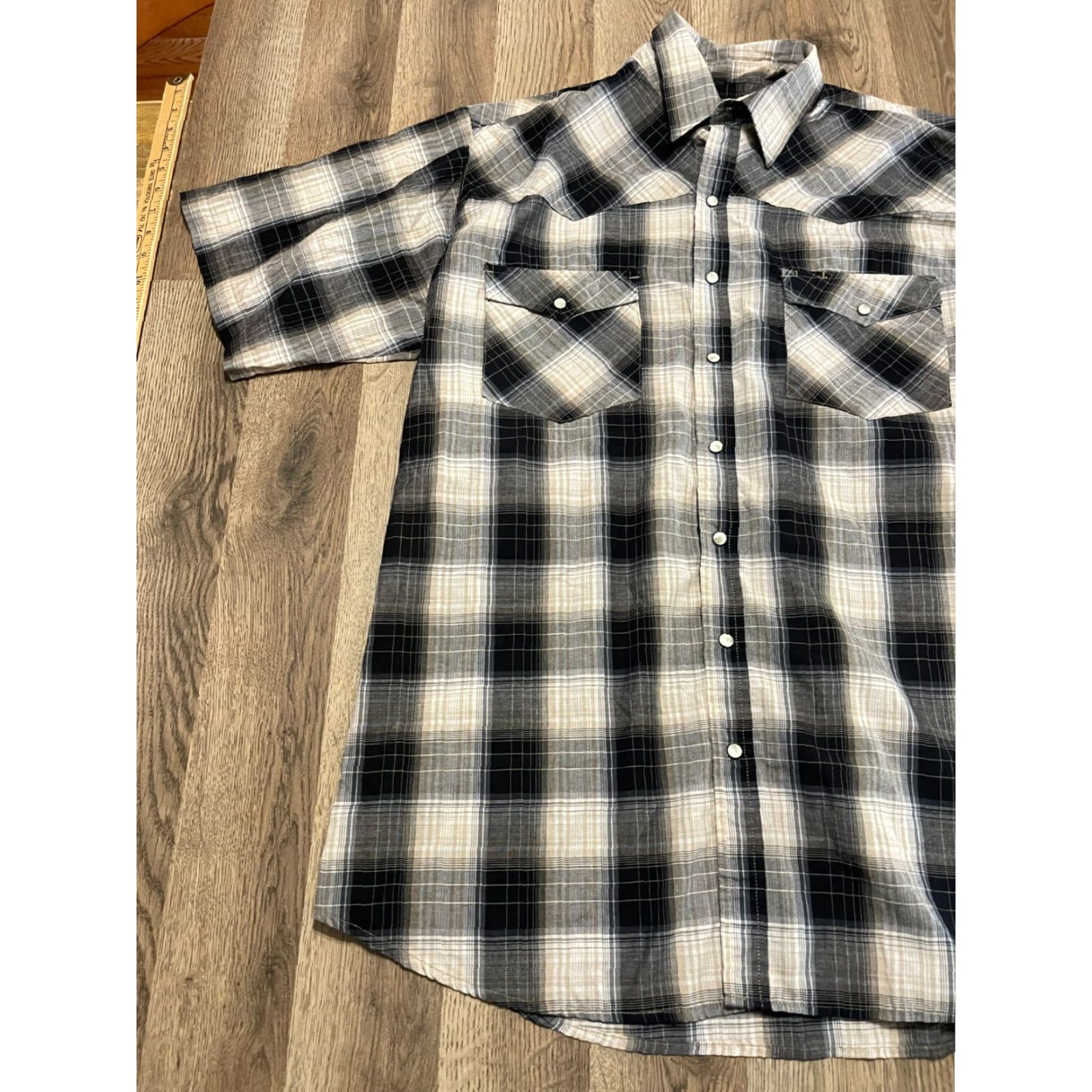 Vintage Workn'Sport Shirt Men's XL Tall Black Plaid Button-Up Short Sleeve Shirt Size US XL / EU 56 / 4 - 3 Thumbnail