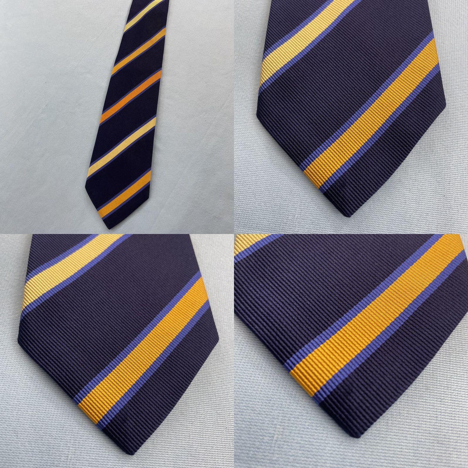 Vintage Ben Silver Silk Repp Tie 3.7x61" Long Blue Gold Yellow Stripe Vtg Money Capsule Men Tie Silk Business Executive Capsule Necktie Mens Size ONE SIZE - 9 Thumbnail