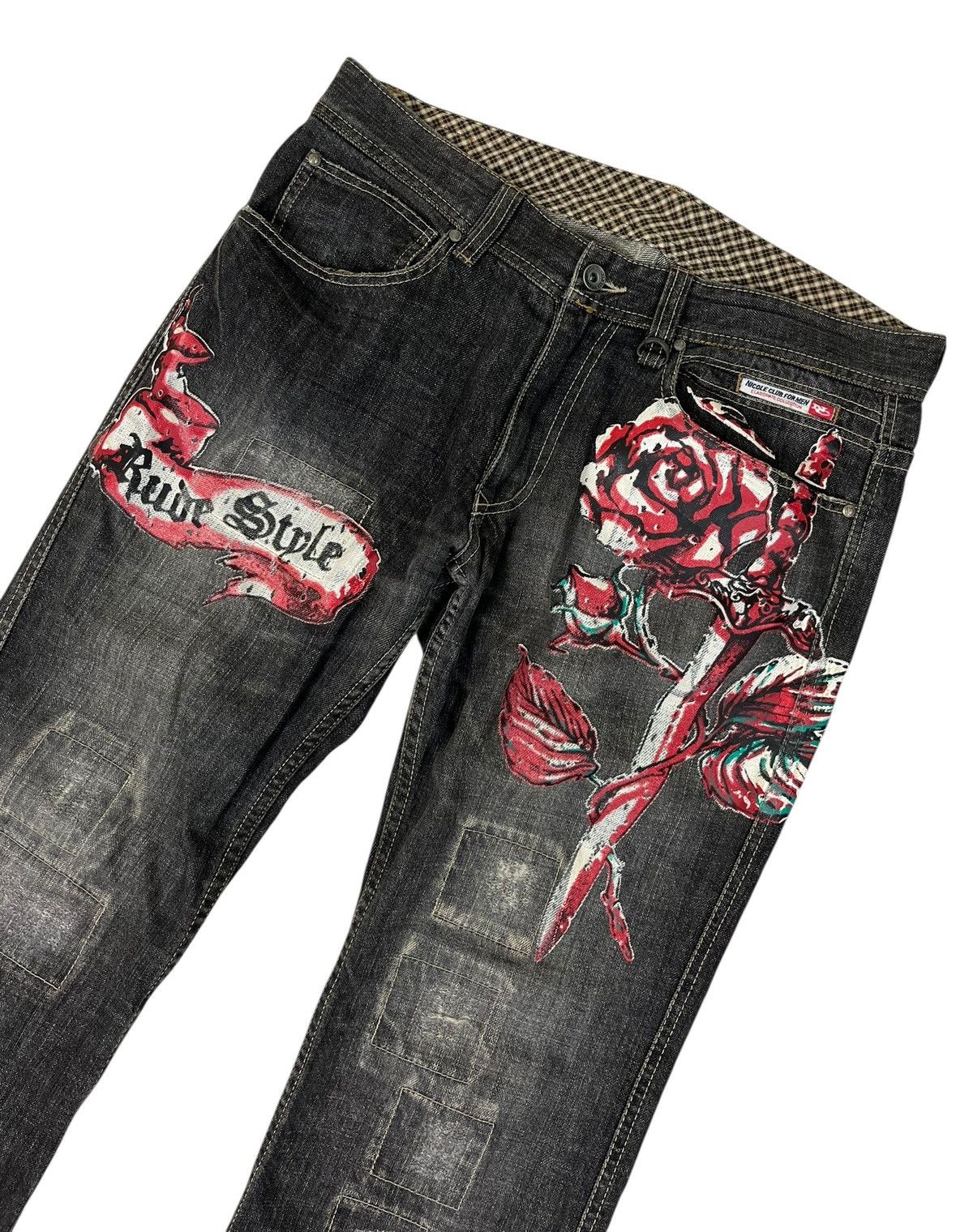 Japanese Brand Nicole Club For Men Patchwork Painting Denim Jeans Size US 33 - 7 Thumbnail
