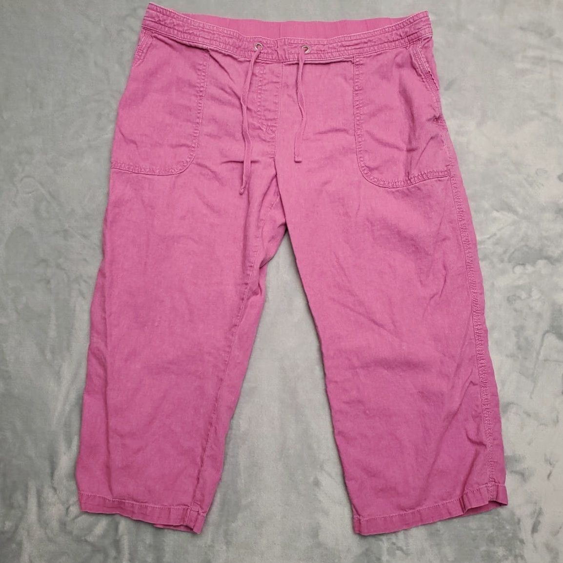 Pinko TU Pants Womens 12 Pink Linen Viscose Cropped Drawstring Boho Minimalist Coastal Pants Size 34" / US 12 / IT 48 - 2 Thumbnail