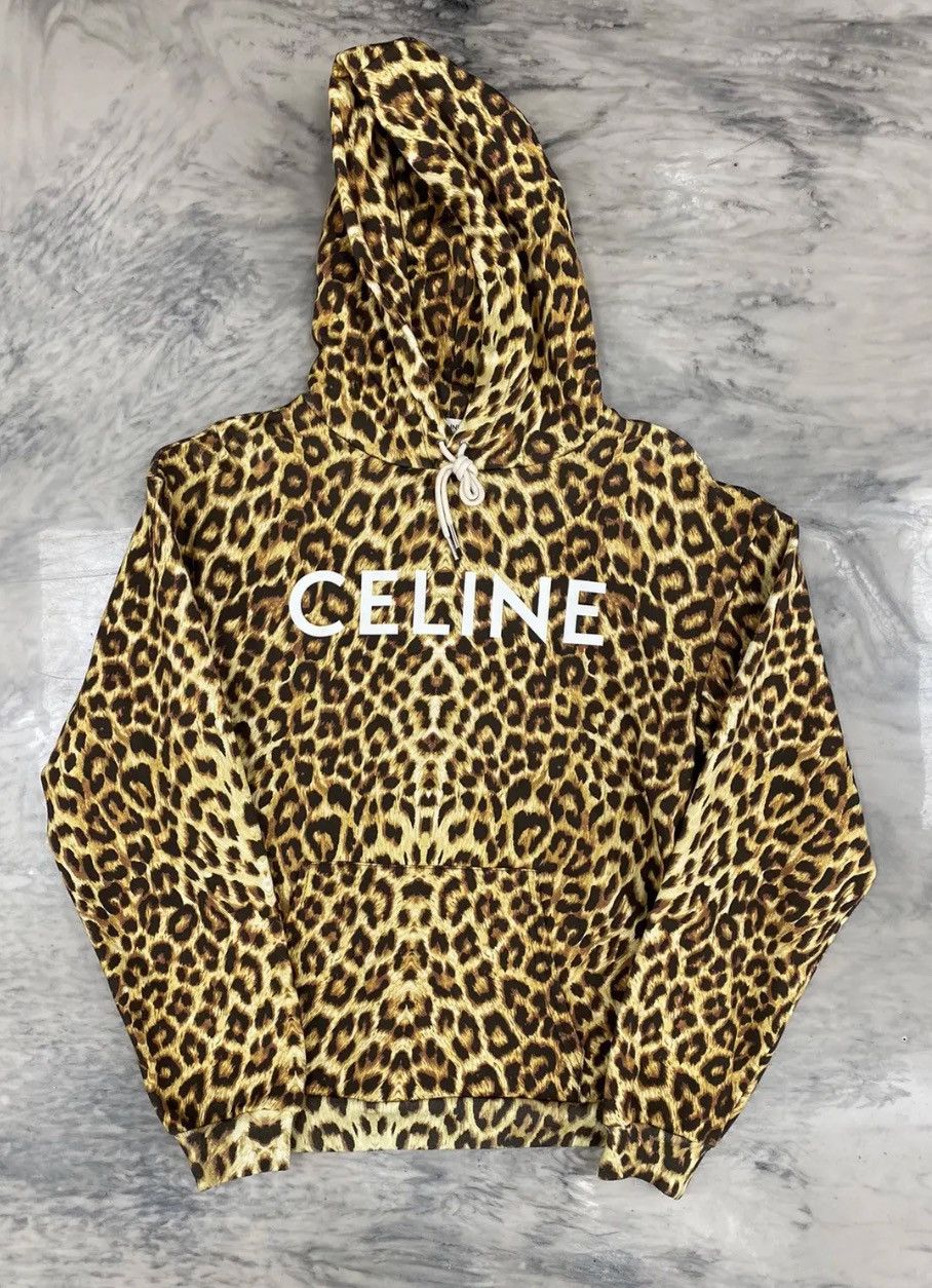 image of Celine Leopard Print Hoodie in Orange, Men's (Size XL)