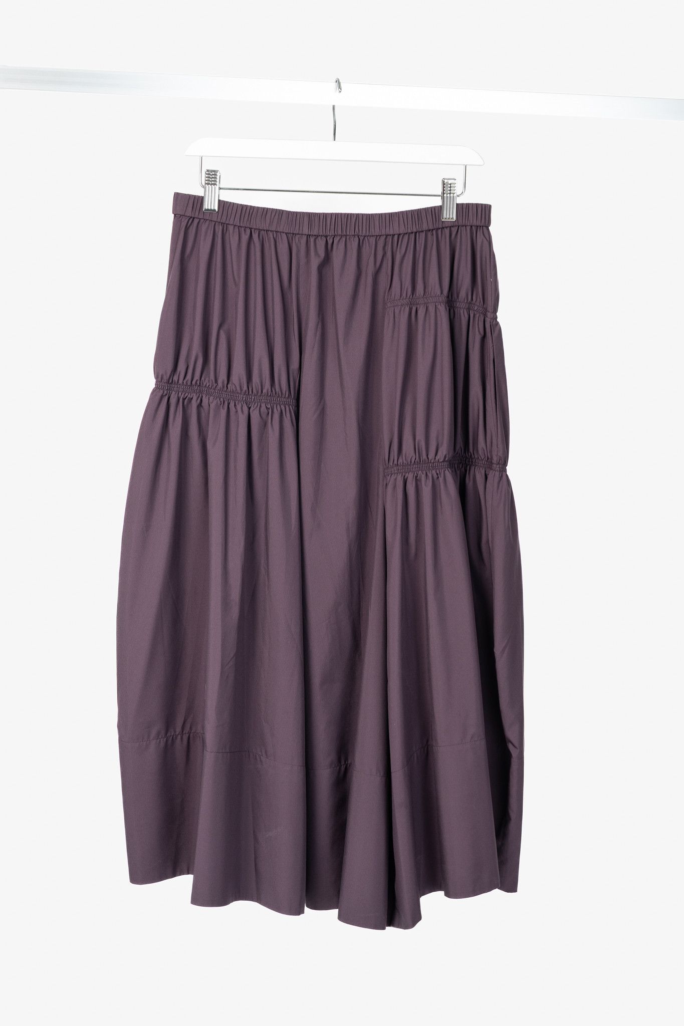 Tibi Tibi Aubergine Shirred Nylon Paneled Midi Skirt Size 29" - 2 Thumbnail