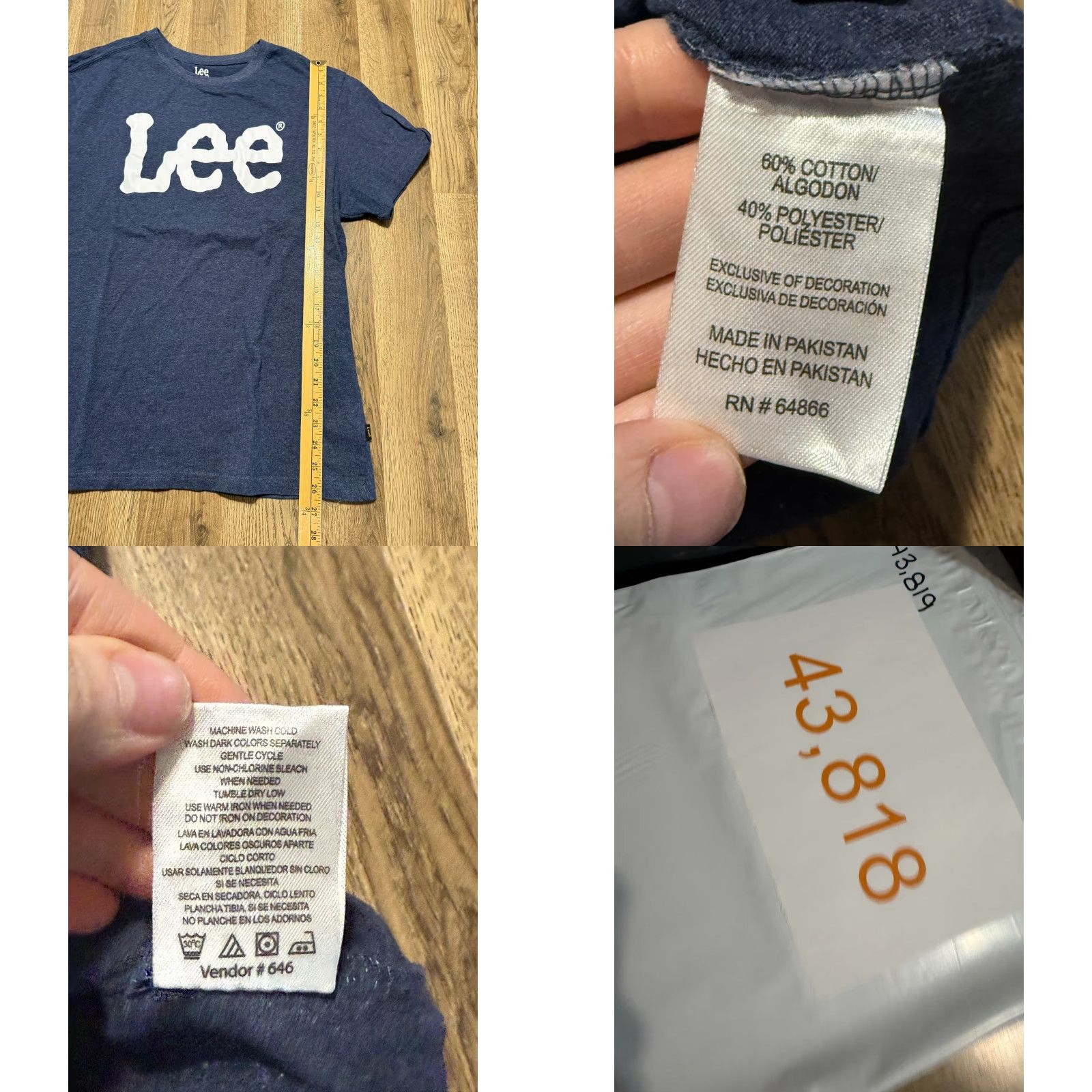 Lee Lee Shirts Adult XL Blue Short Sleeve Crew Neck Regular Fit Casual Mens Size US XL / EU 56 / 4 - 8 Thumbnail