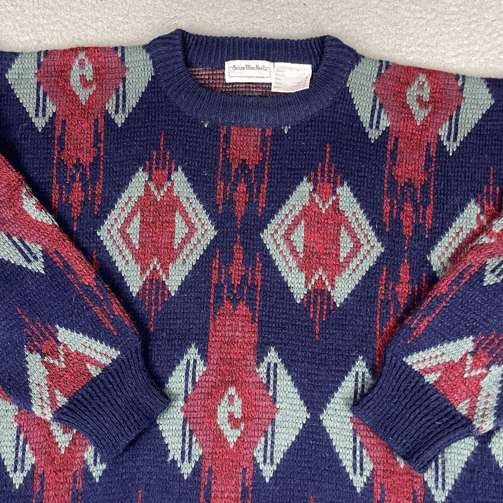 Vintage VINTAGE Brian MacNeil Sweater Mens M Blue Geometric Aztec Southwest Pullover Knit Round Neck Long Sleeve Wool Acrylic Pattern Geometric Size US M / EU 48-50 / 2 - 2 Thumbnail